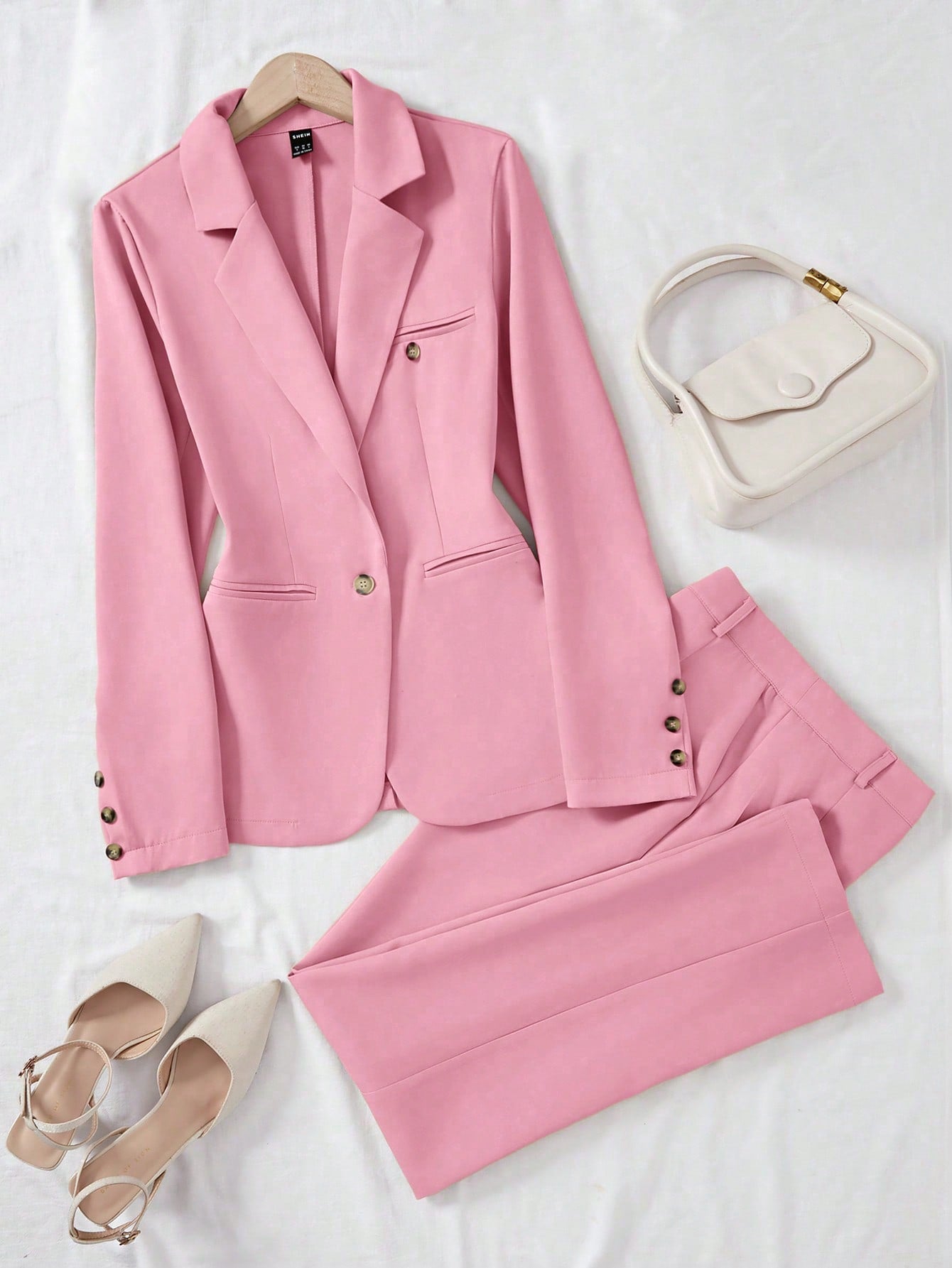 LUNE Solid Color Single-Breasted Long Sleeve Suit Jacket And Pants, Elegant Suit Set