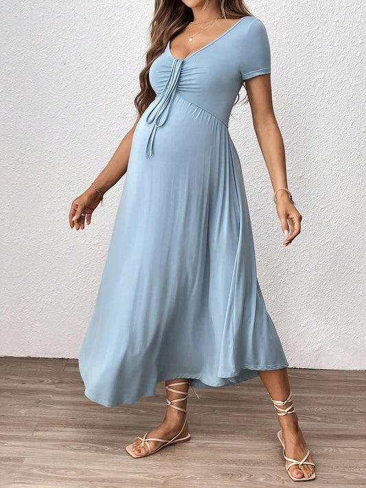 Maternity Casual Long Solid Color High-Waist Dress For Vacation