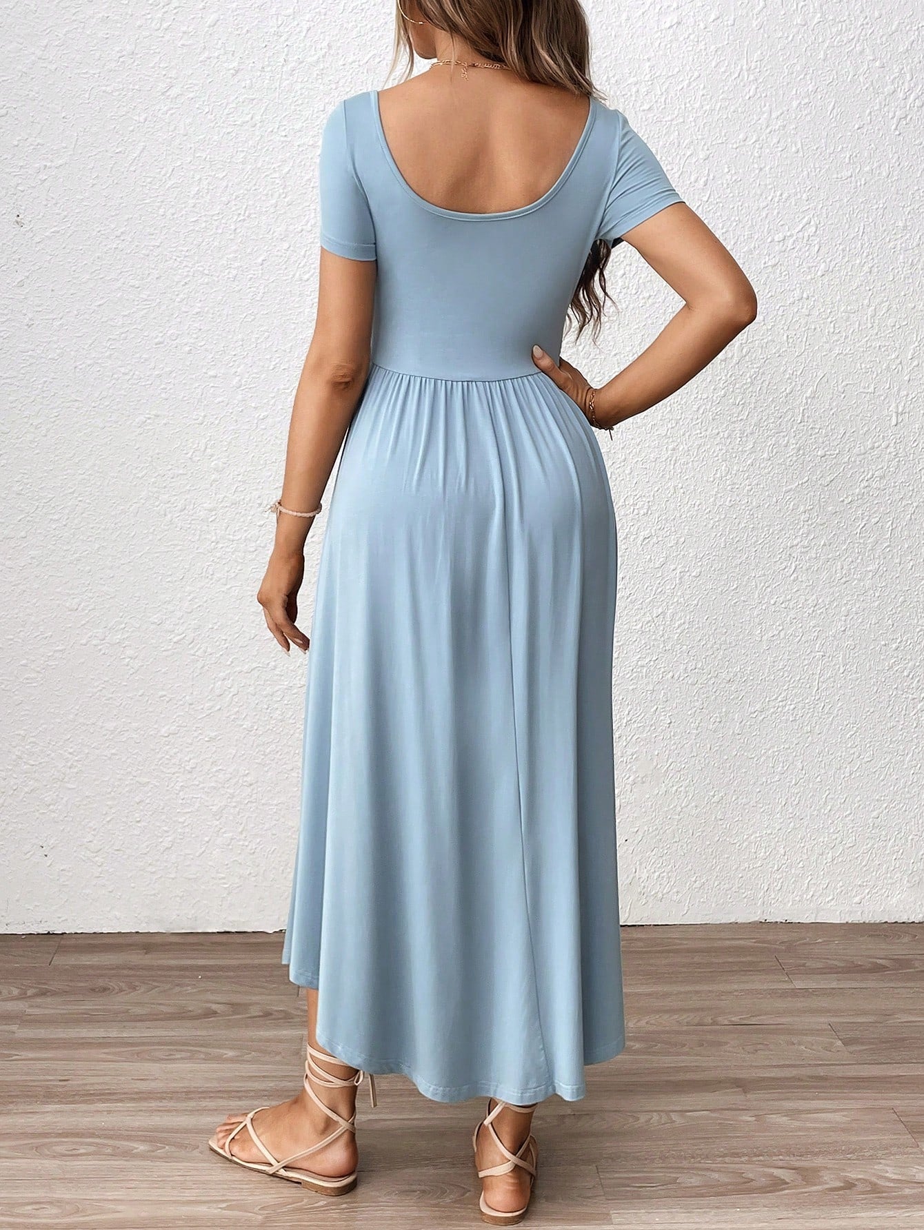 Maternity Casual Long Solid Color High-Waist Dress For Vacation