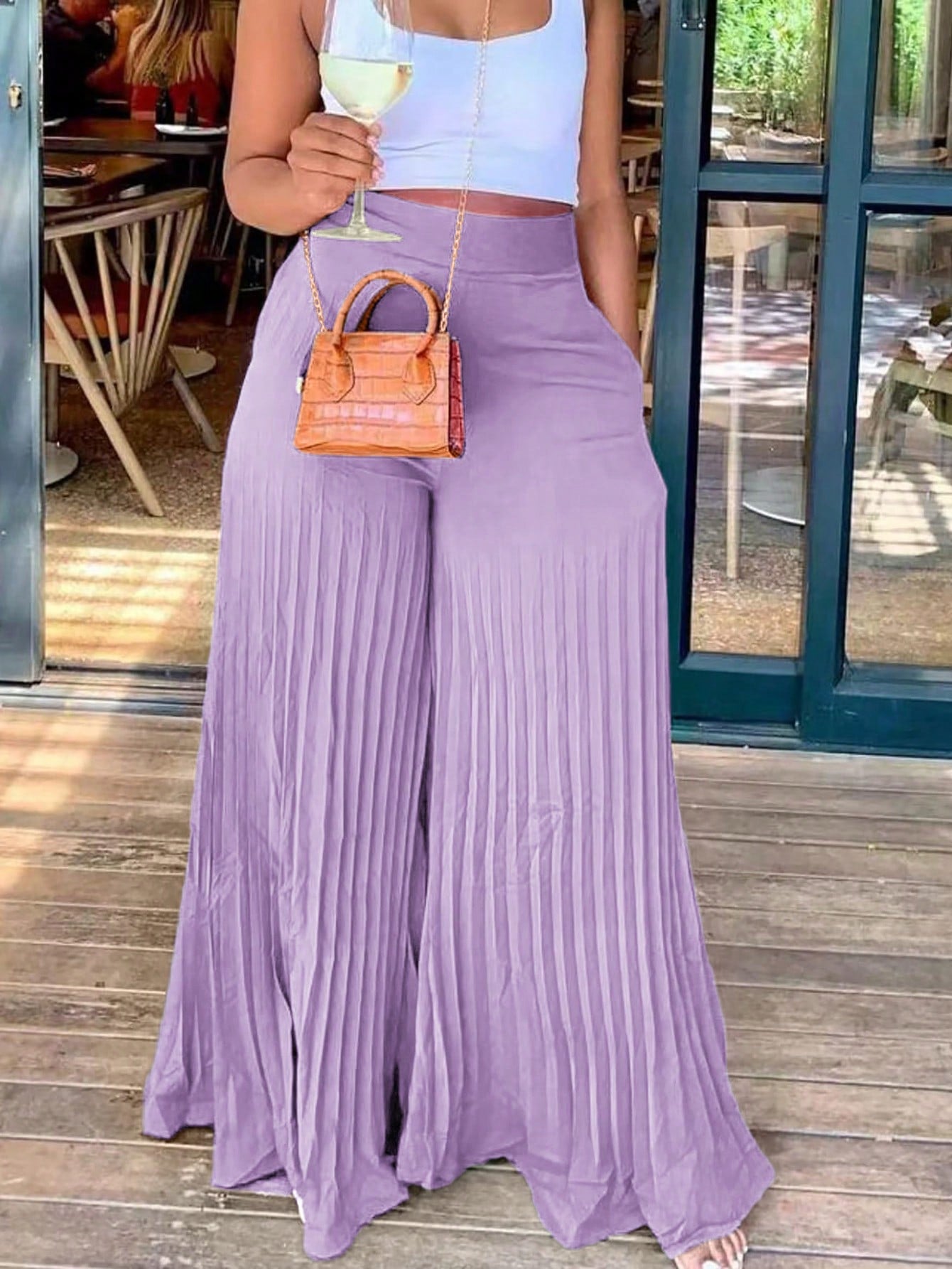 Slayr Elegant Elastic Waist Dark Green Pleated Large-Footed Extra-Long Wide-Leg Pants For Women