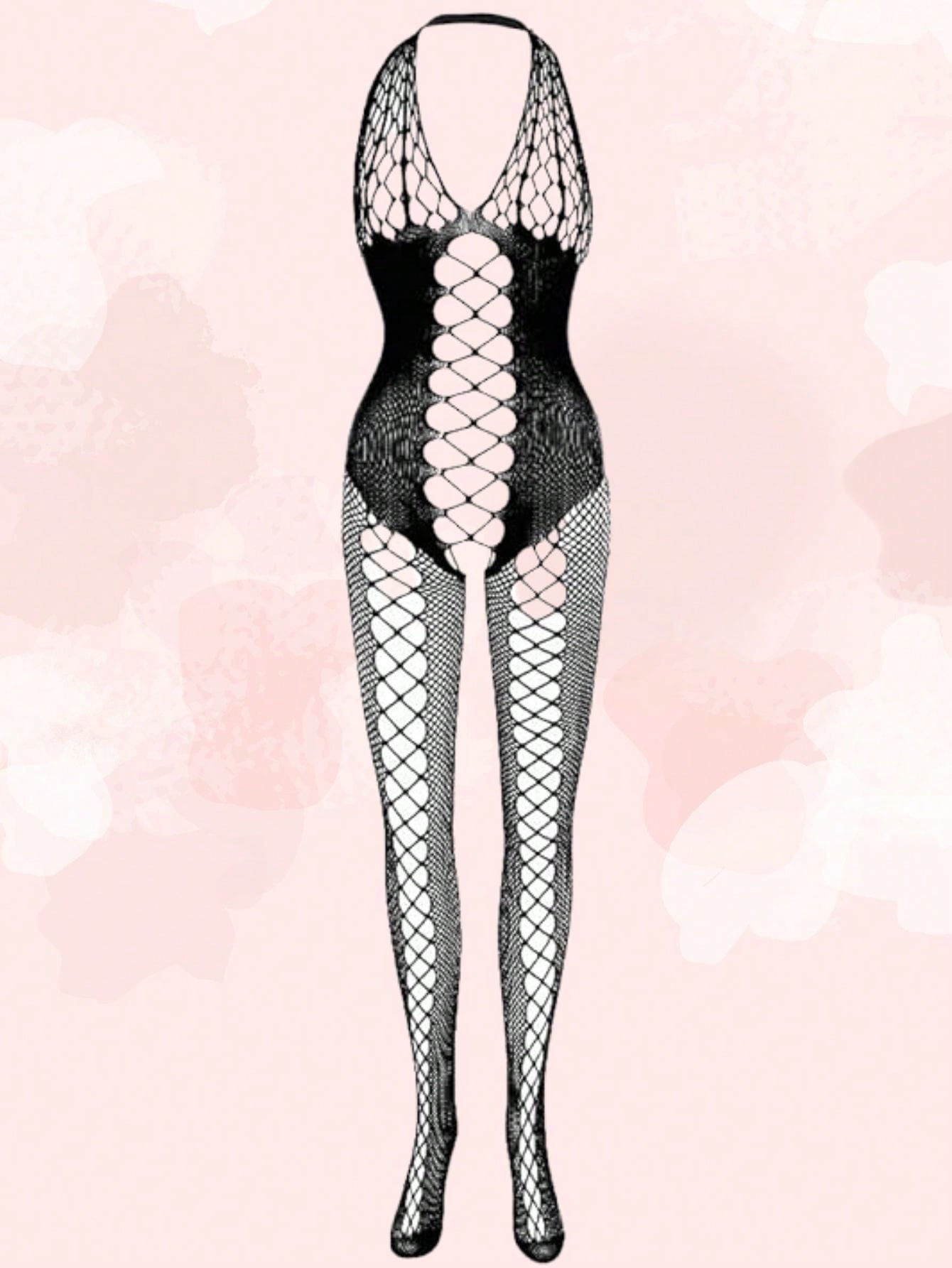 1pc Women's High Elasticity Hollow Out Backless Crotchless Black Fishnet Sexy Bodystocking, Perfect For Valentine's Day, Wedding Anniversary, Date Night, Honeymoon, Sexy Lingerie Party, Excluding Underwear Set