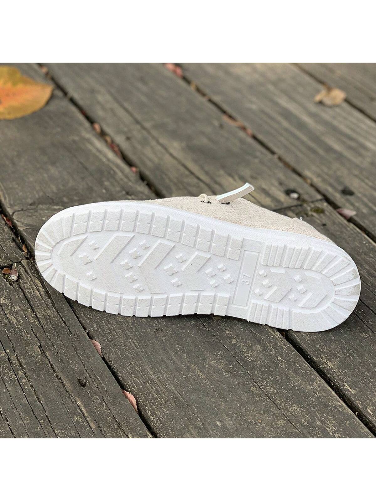 1pair Women's Comfortable Lightweight Round Toe Slip-On Canvas Flat Shoes With Anti-Skid Soles