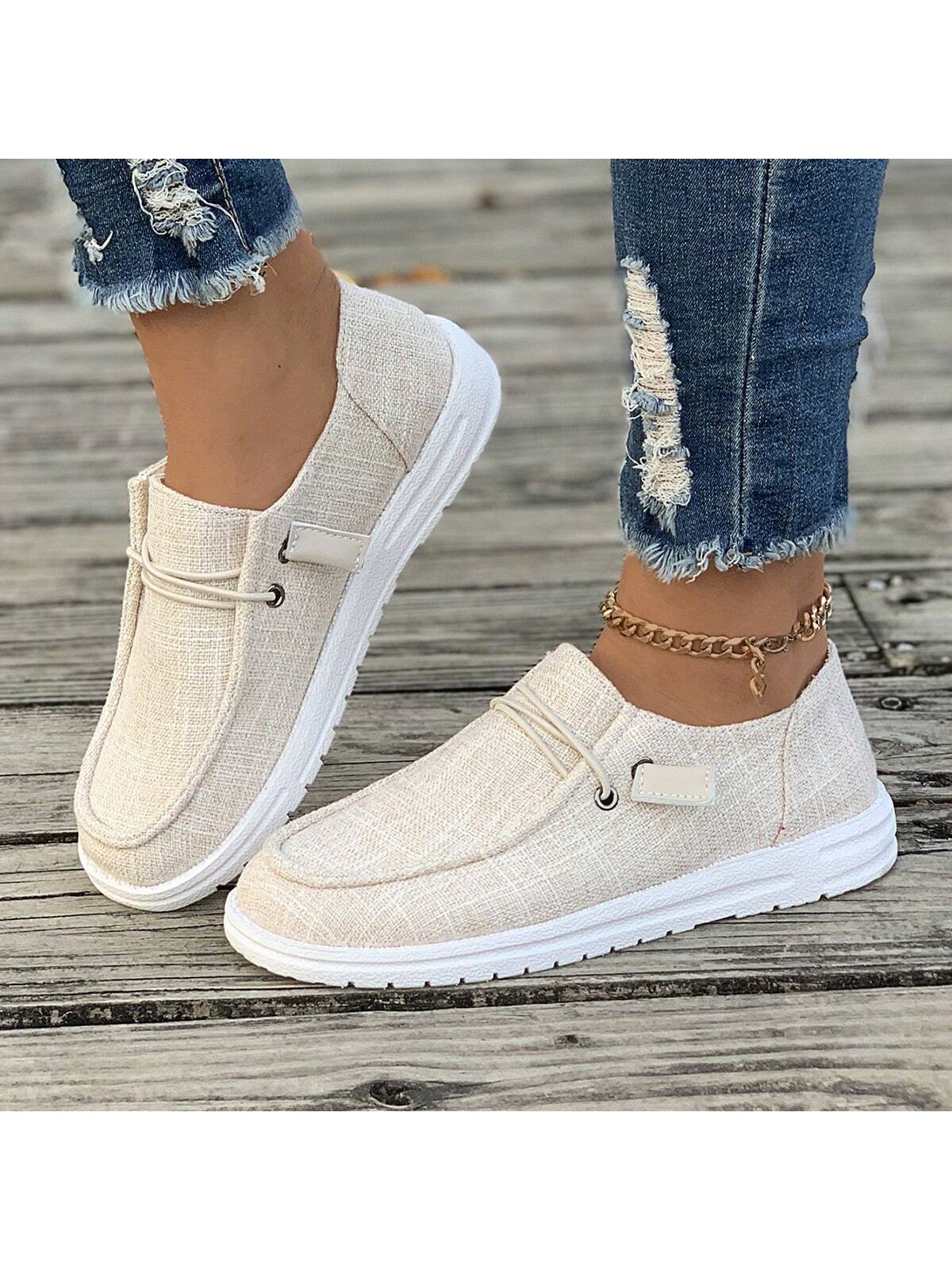 1 Pair Women's Slip-Resistant Round Toe Canvas Comfortable Lightweight Flat Shoes