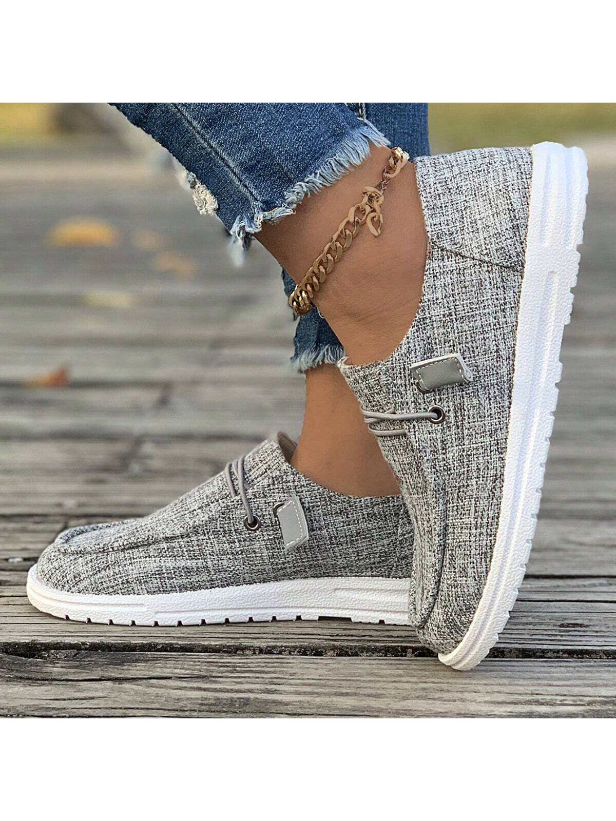 1 Pair Women's Slip-Resistant Round Toe Canvas Comfortable Lightweight Flat Shoes