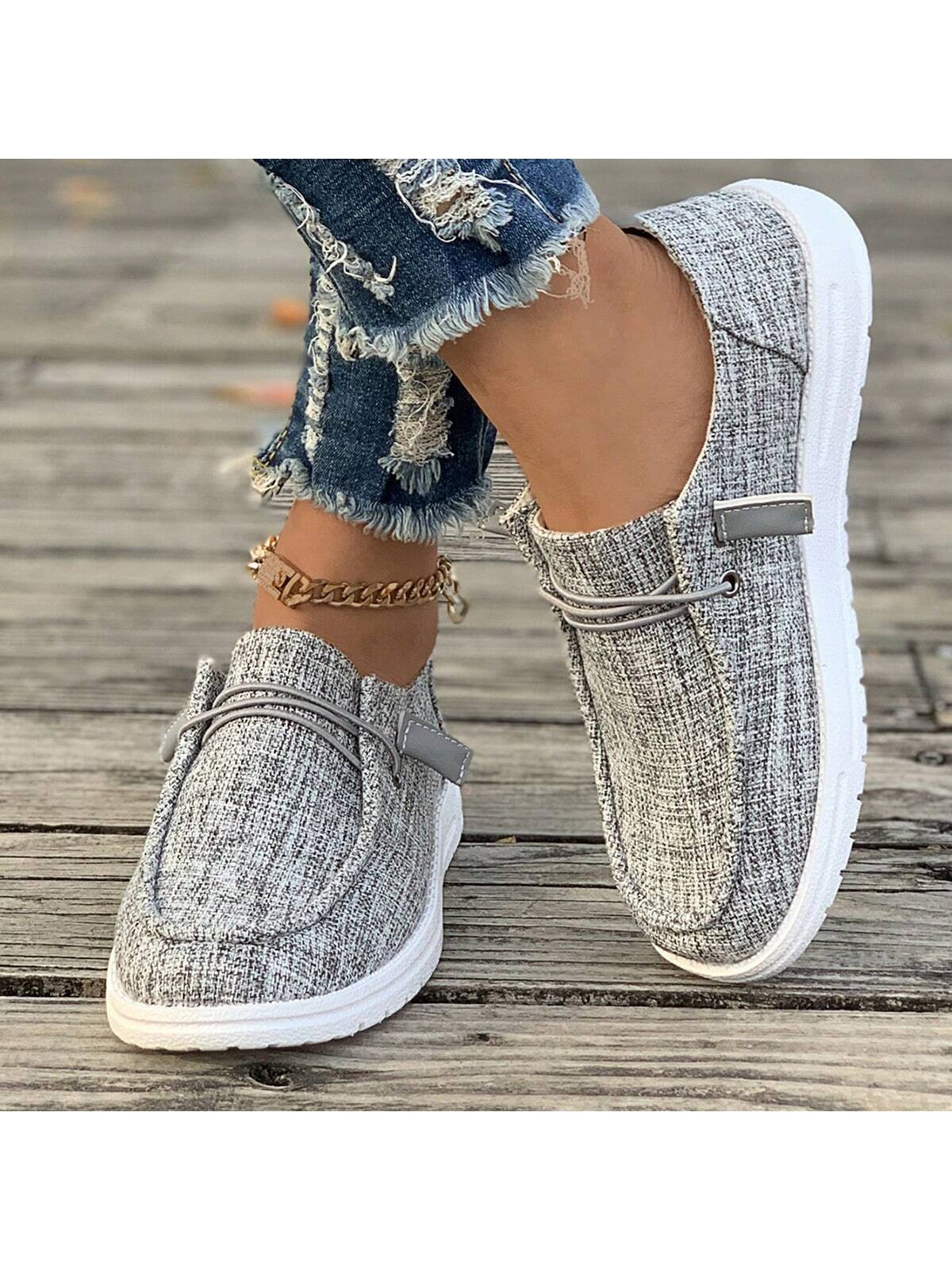 1 Pair Women's Slip-Resistant Round Toe Canvas Comfortable Lightweight Flat Shoes