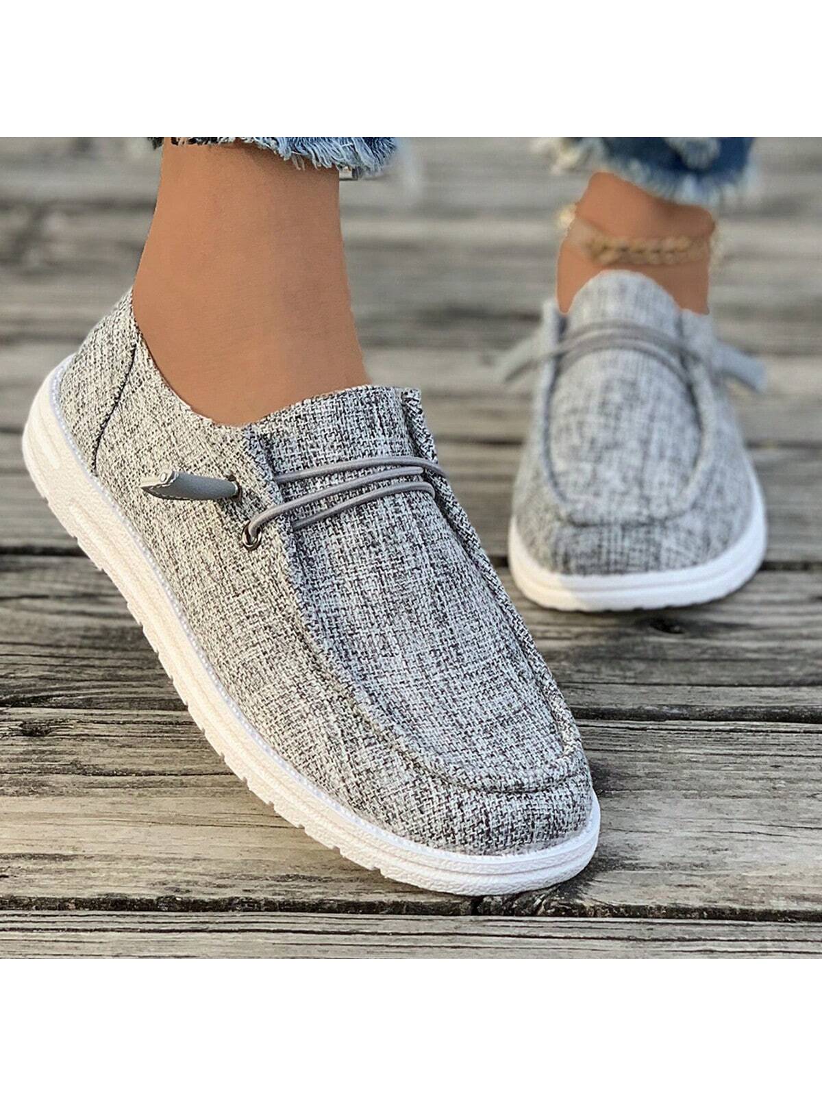 1 Pair Women's Slip-Resistant Round Toe Canvas Comfortable Lightweight Flat Shoes