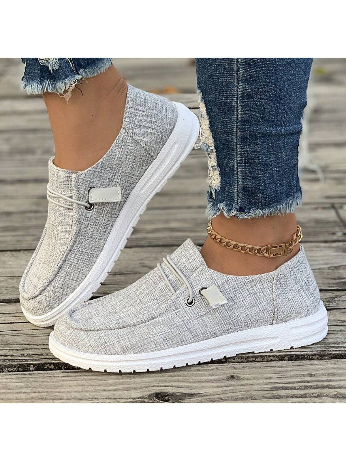 1 Pair Women's Slip-Resistant Round Toe Canvas Comfortable Lightweight Flat Shoes