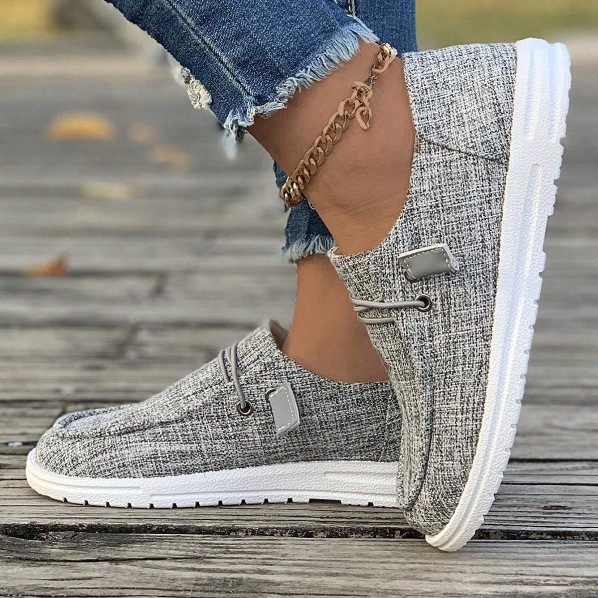 1 Pair Women's Slip-Resistant Round Toe Canvas Comfortable Lightweight Flat Shoes