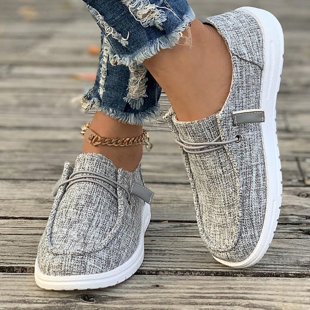 1 Pair Women's Slip-Resistant Round Toe Canvas Comfortable Lightweight Flat Shoes