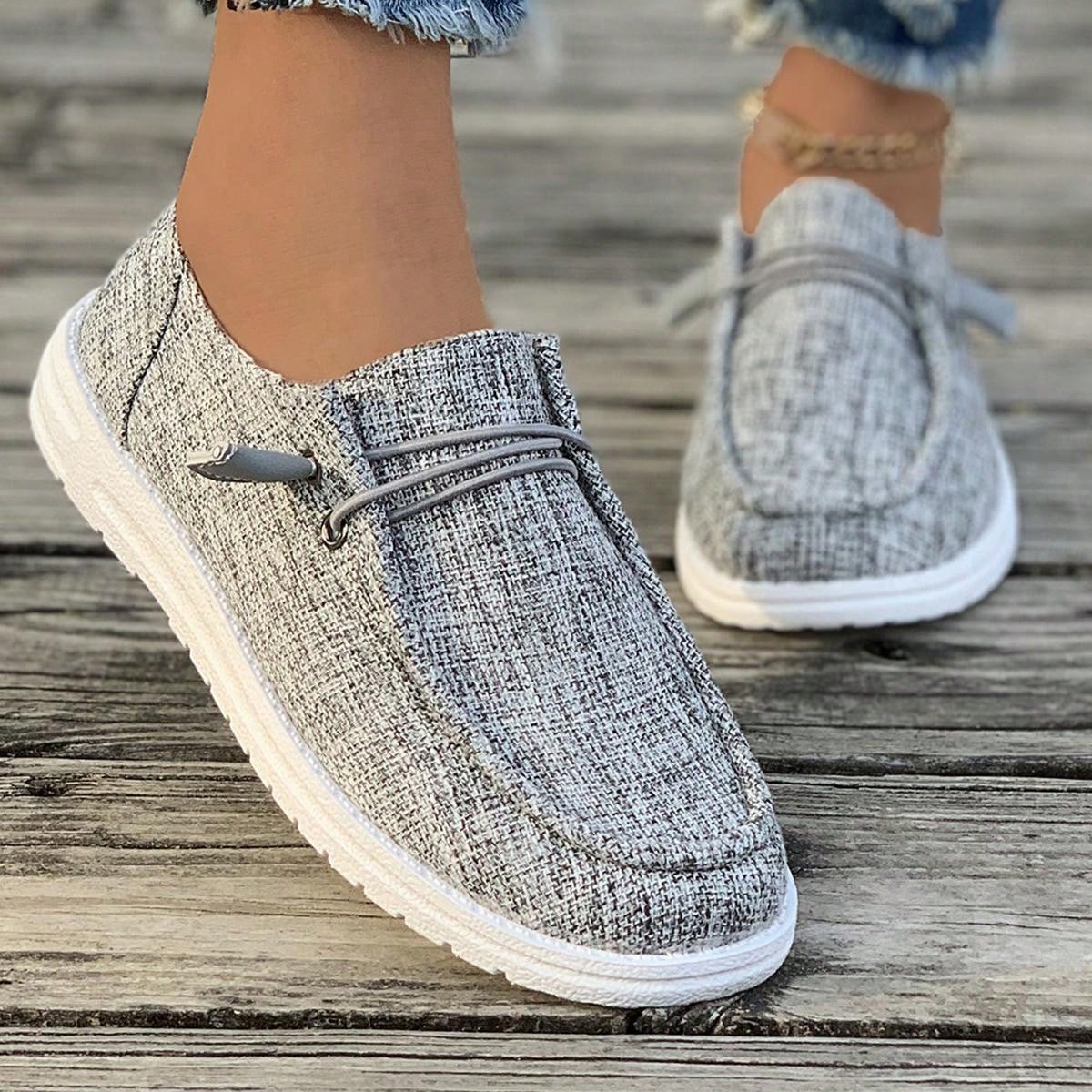 1 Pair Women's Slip-Resistant Round Toe Canvas Comfortable Lightweight Flat Shoes