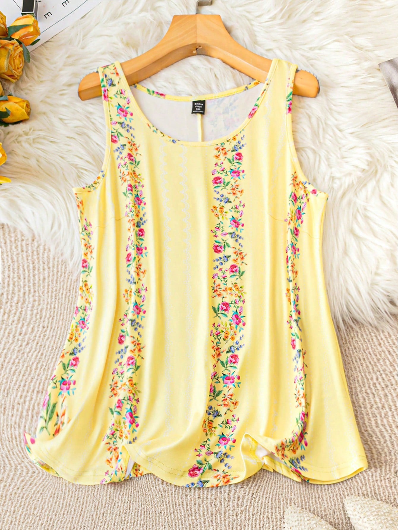 Holidaya Plus Size Flower Print Round Neck Summer Casual Tank Top Graphic Tees Women Tops