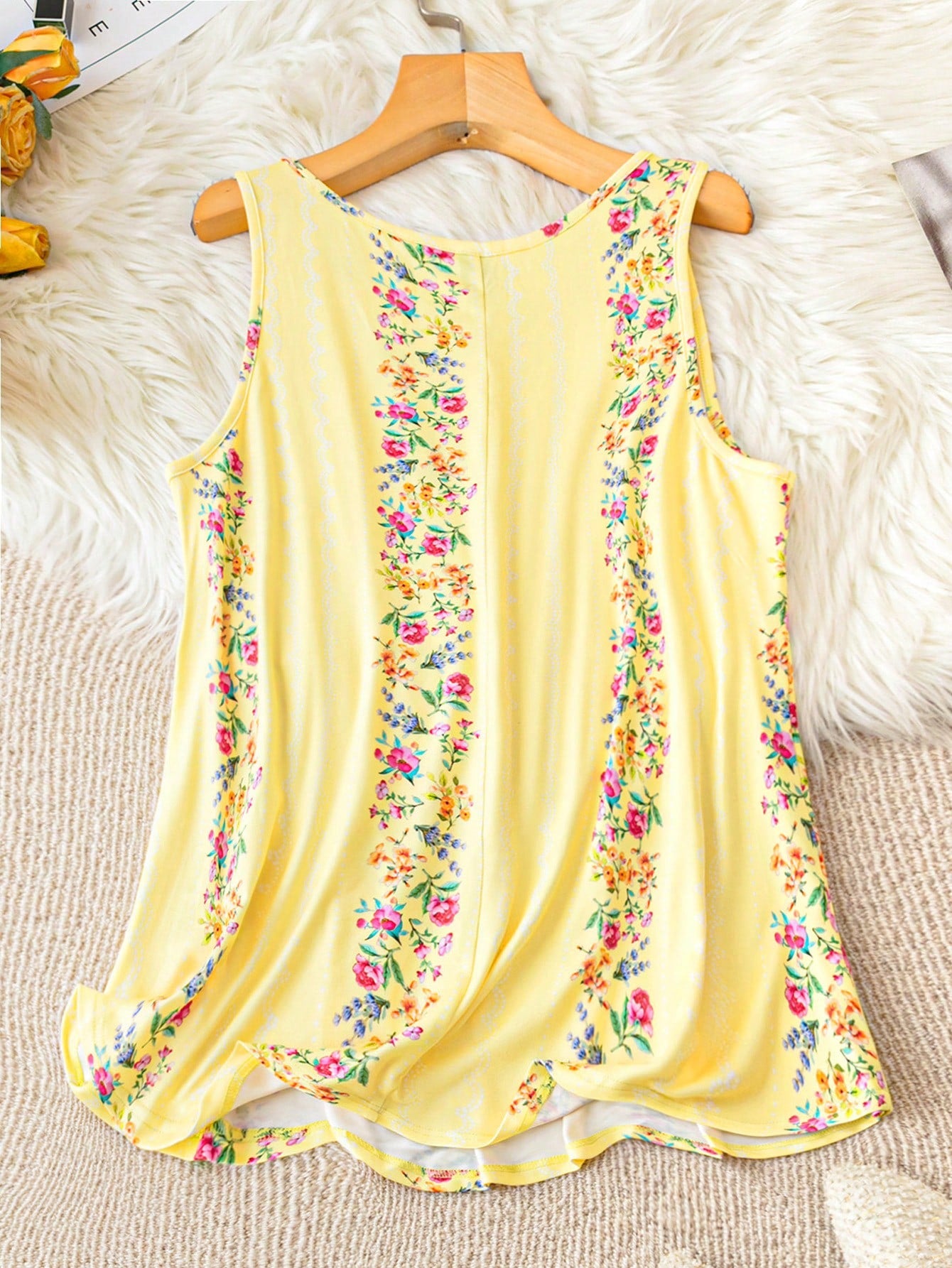 Holidaya Plus Size Flower Print Round Neck Summer Casual Tank Top Graphic Tees Women Tops