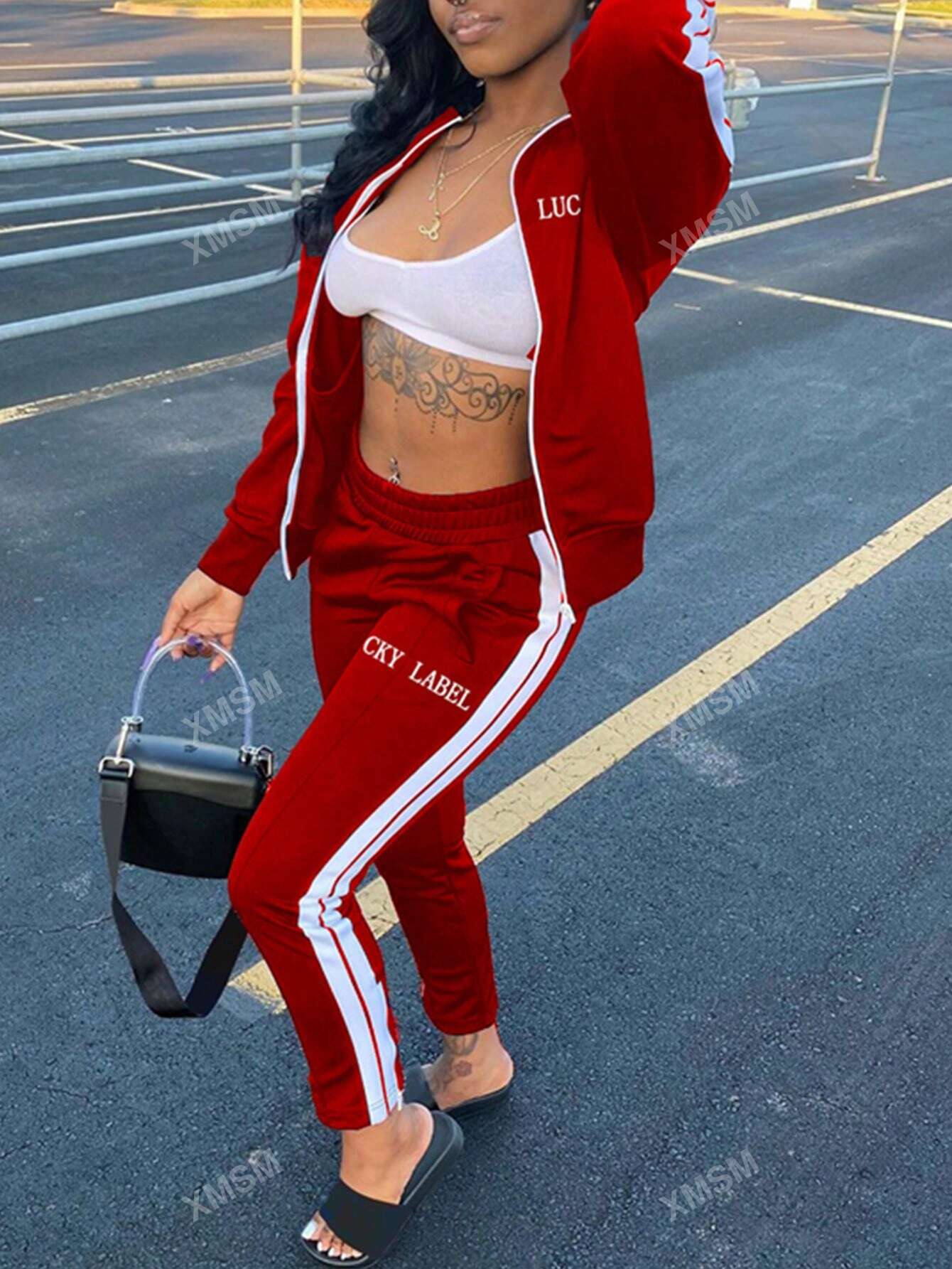 Letter Embroidery Zipper Sports Two Piece Set