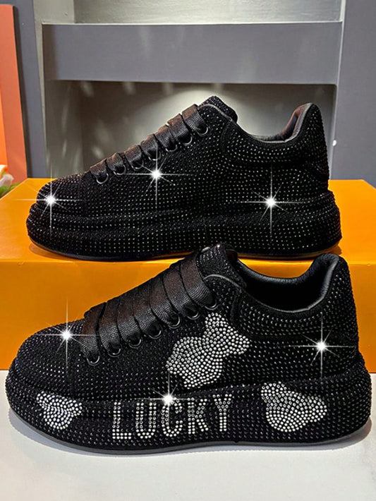 Women's Sparkling Crystal Embellished Sneakers, Shiny Glitter Casual Shoes For Party, Dance, Street, Running, Cute Bear Decor, Lightweight And Comfortable, Red And White Color, New Arrivals For Autumn