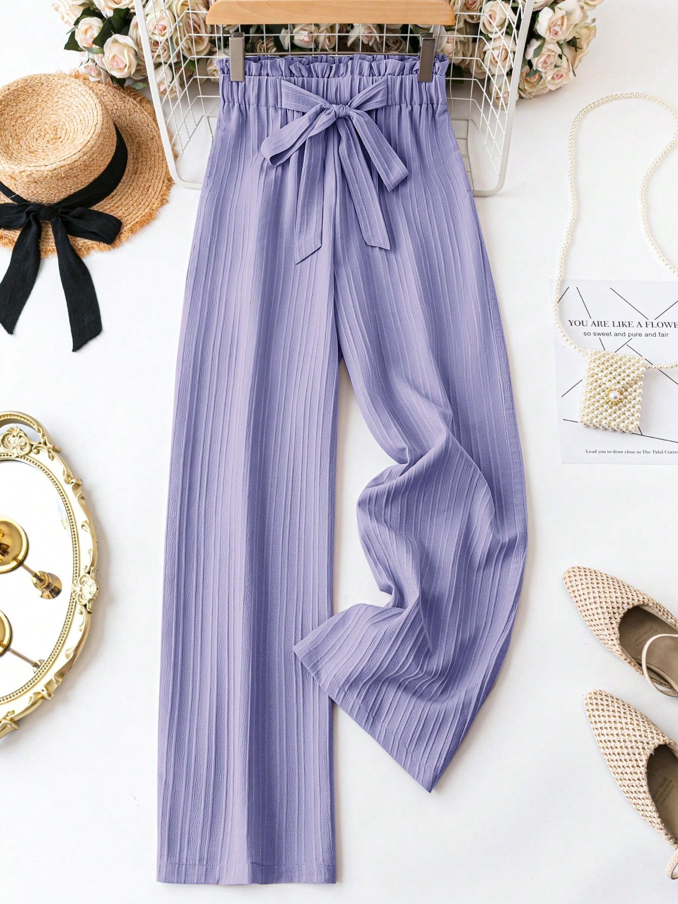 LUNE Women's Casual Front Tie Leopard Print Pants, Simple Design For Everyday Wear