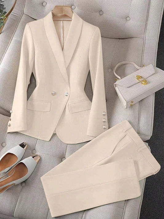 Raffinéa Apricot Color Long Sleeve Lapel Women's Suit Jacket And Pants Set