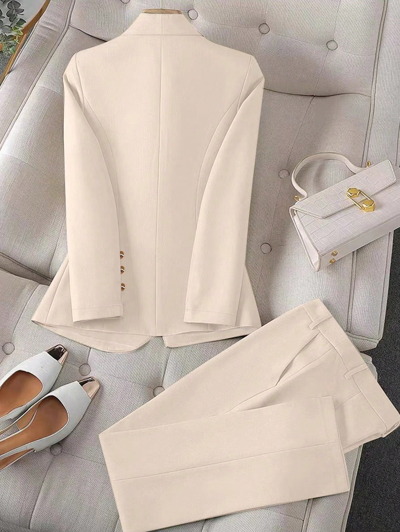 Raffinéa Apricot Color Long Sleeve Lapel Women's Suit Jacket And Pants Set