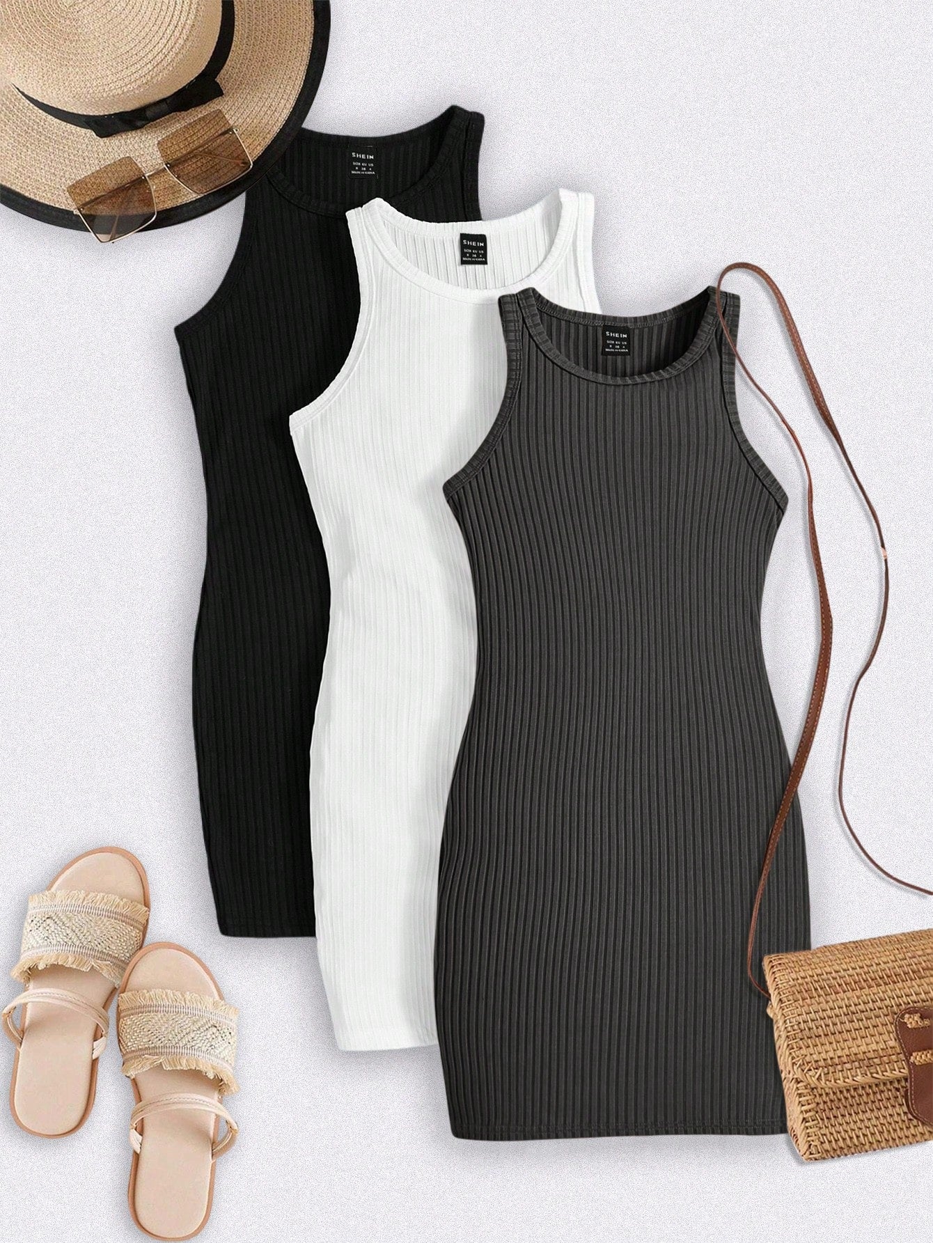 LUNE Sport Game  Day Tracksuit  Women's 3pcs Athleisure Sports Tracksuit Set - Ribbed Crew Neck Sleeveless Fitted Dress & Contrast Trim