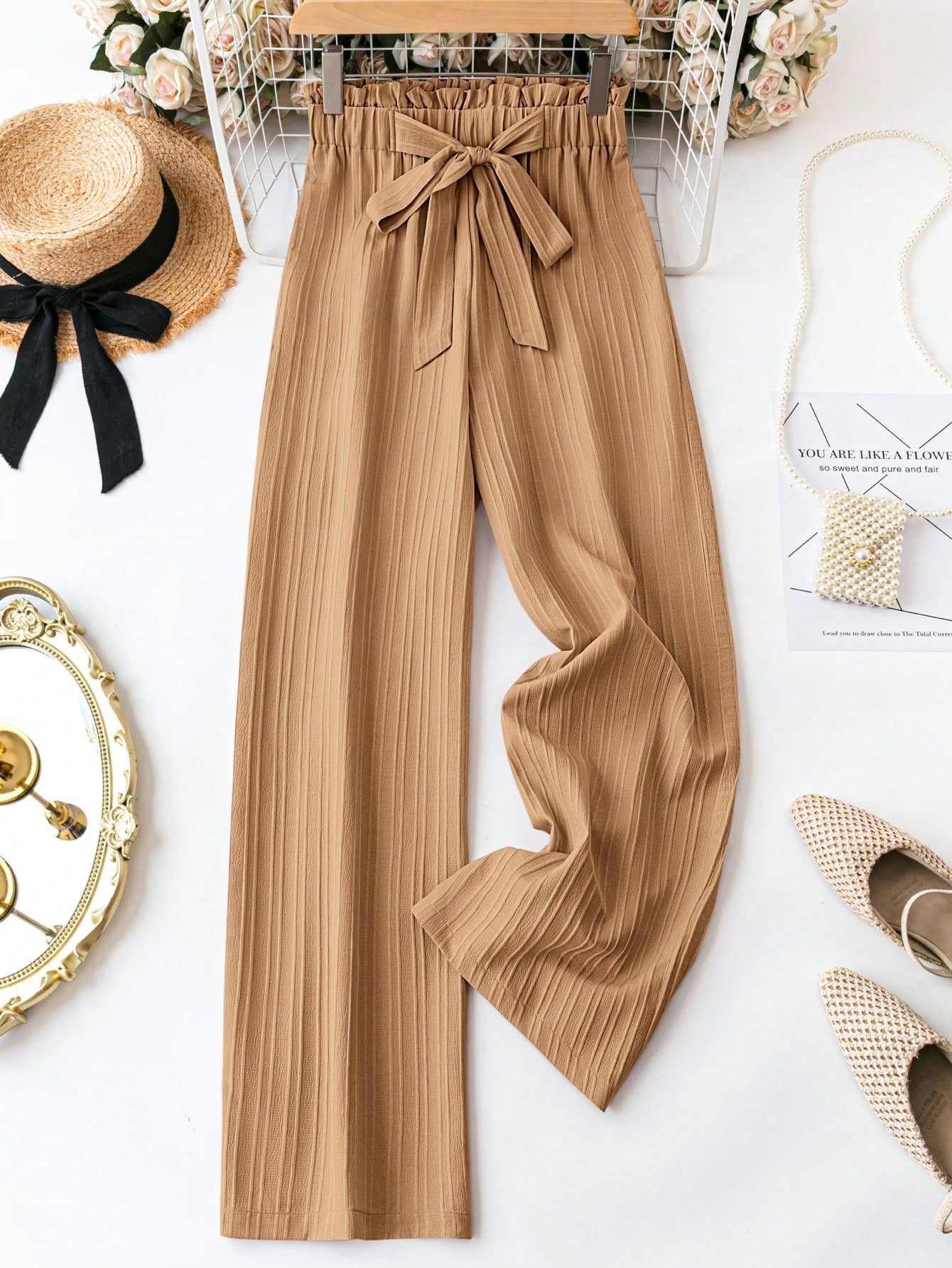 LUNE Women's Casual Front Tie Leopard Print Pants, Simple Design For Everyday Wear