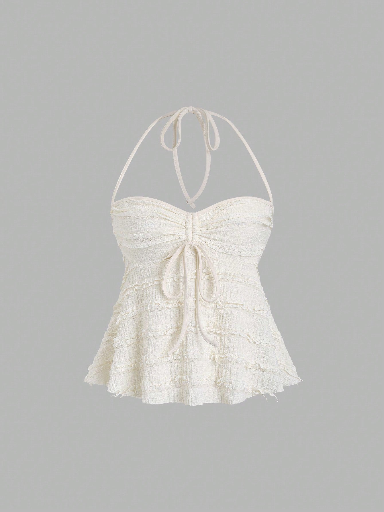 Sweetra Solid Color Drawstring Halter Backless Sexy Summer Tank Top