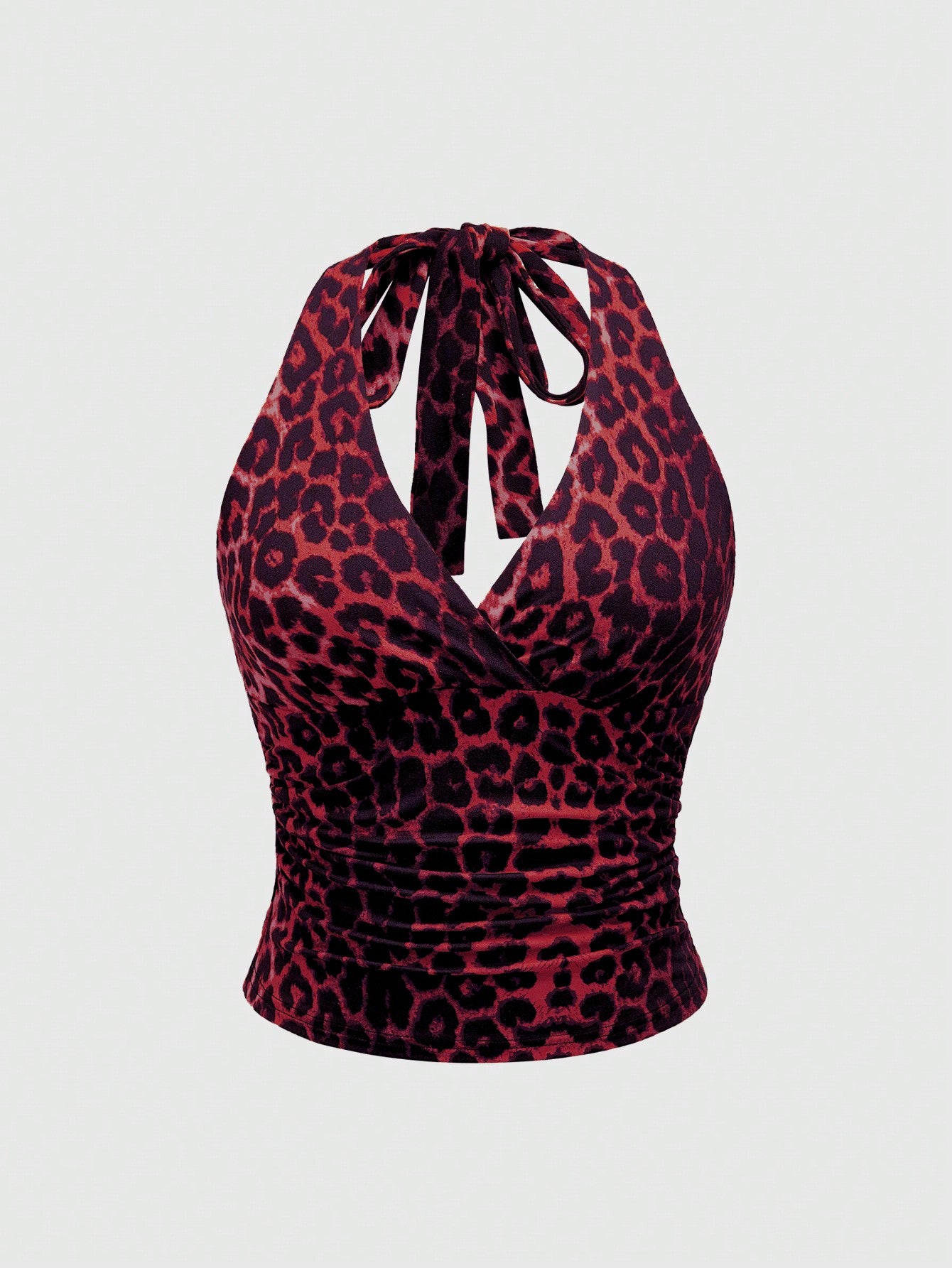 ROMWE Grunge Punk Y2K Leopard Print Halter Neck Top For Women, School