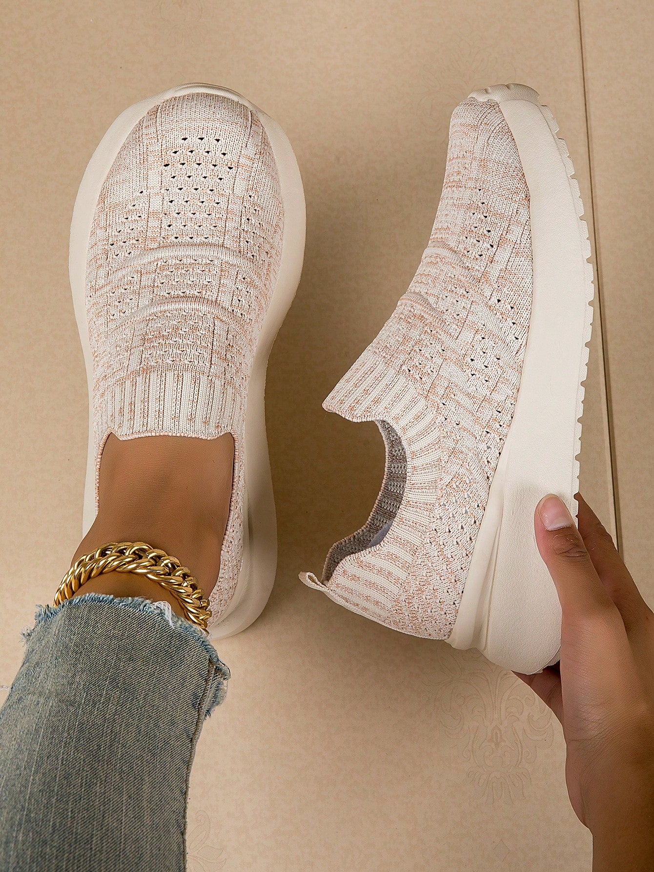 Women's Breathable Knit Casual Flat Loafers, Lightweight & Comfortable Slip-On Shoes, White