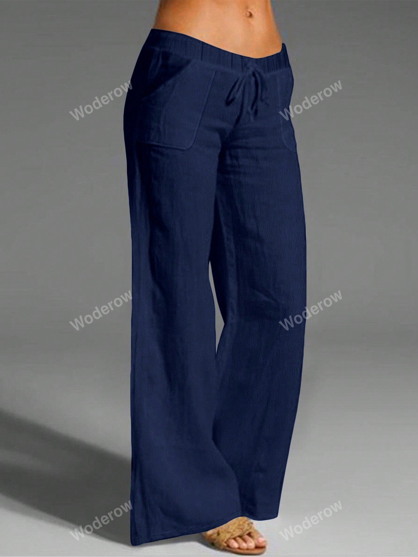 Women's Solid Color Casual Drawstring Pocket Elastic Waist Pants