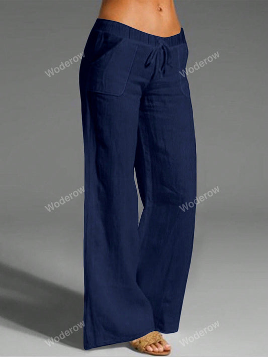 Women's Solid Color Casual Drawstring Pocket Elastic Waist Pants