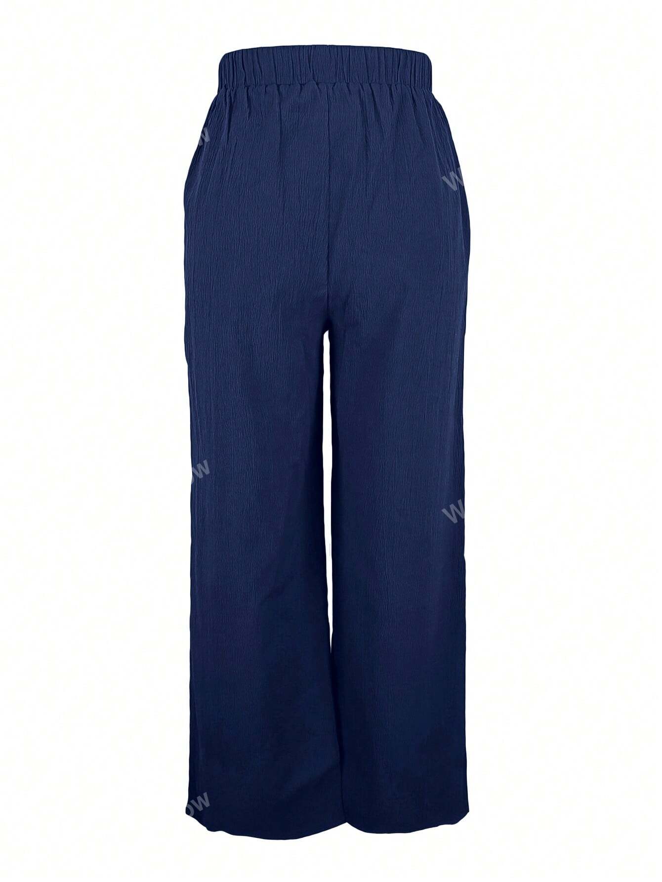 Women's Solid Color Casual Drawstring Pocket Elastic Waist Pants