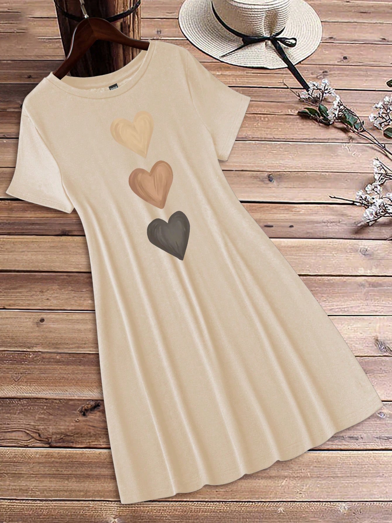 EMERY ROSE Women's Casual Love Print Round Neck Short Sleeve Bodycon Mini Dress, Summer