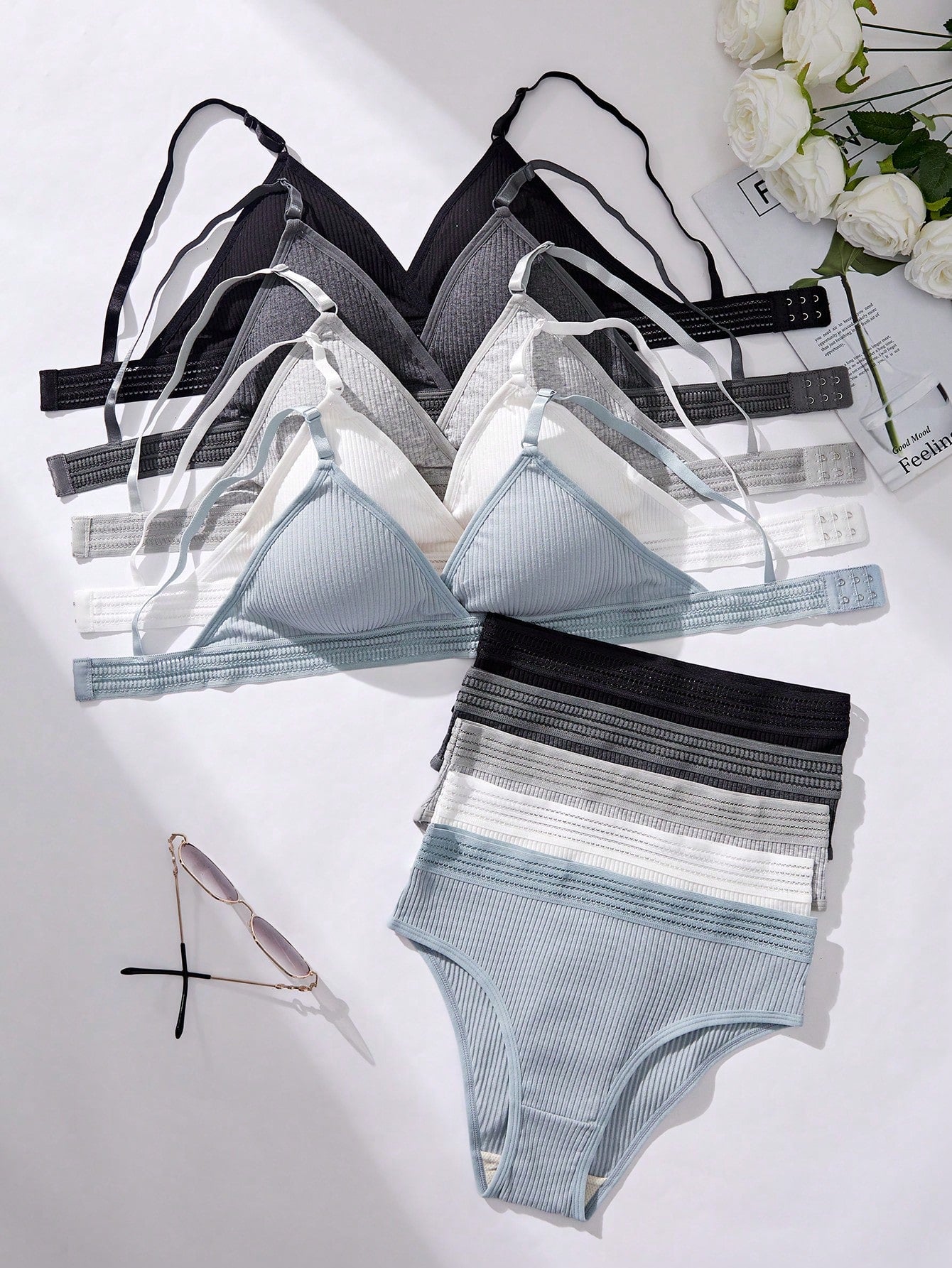 Underwear&Sleepwear Basics Women's Plain Simple Bra & Panty Daily Fashionable Casual10pcs/Set