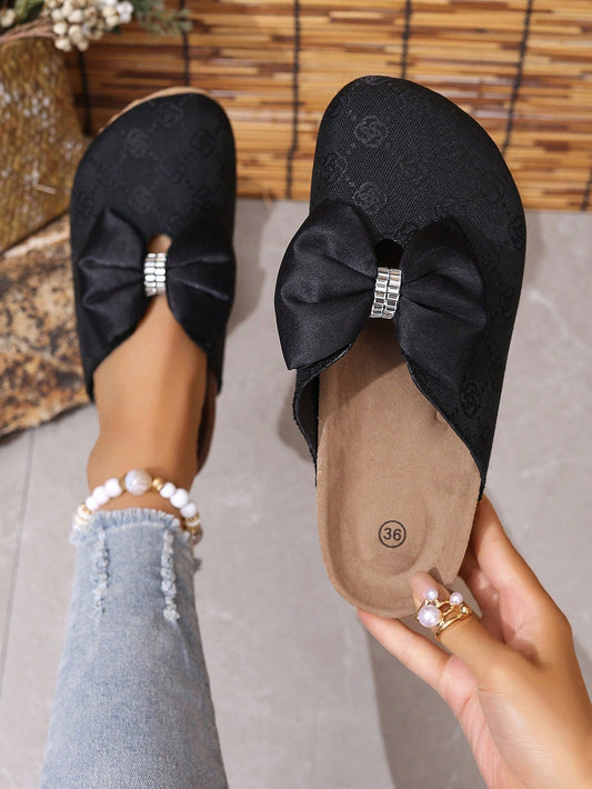 Striped Head Wrap Flat Slide Sandals, Round Toe With Tassel Buckle Closure, Women