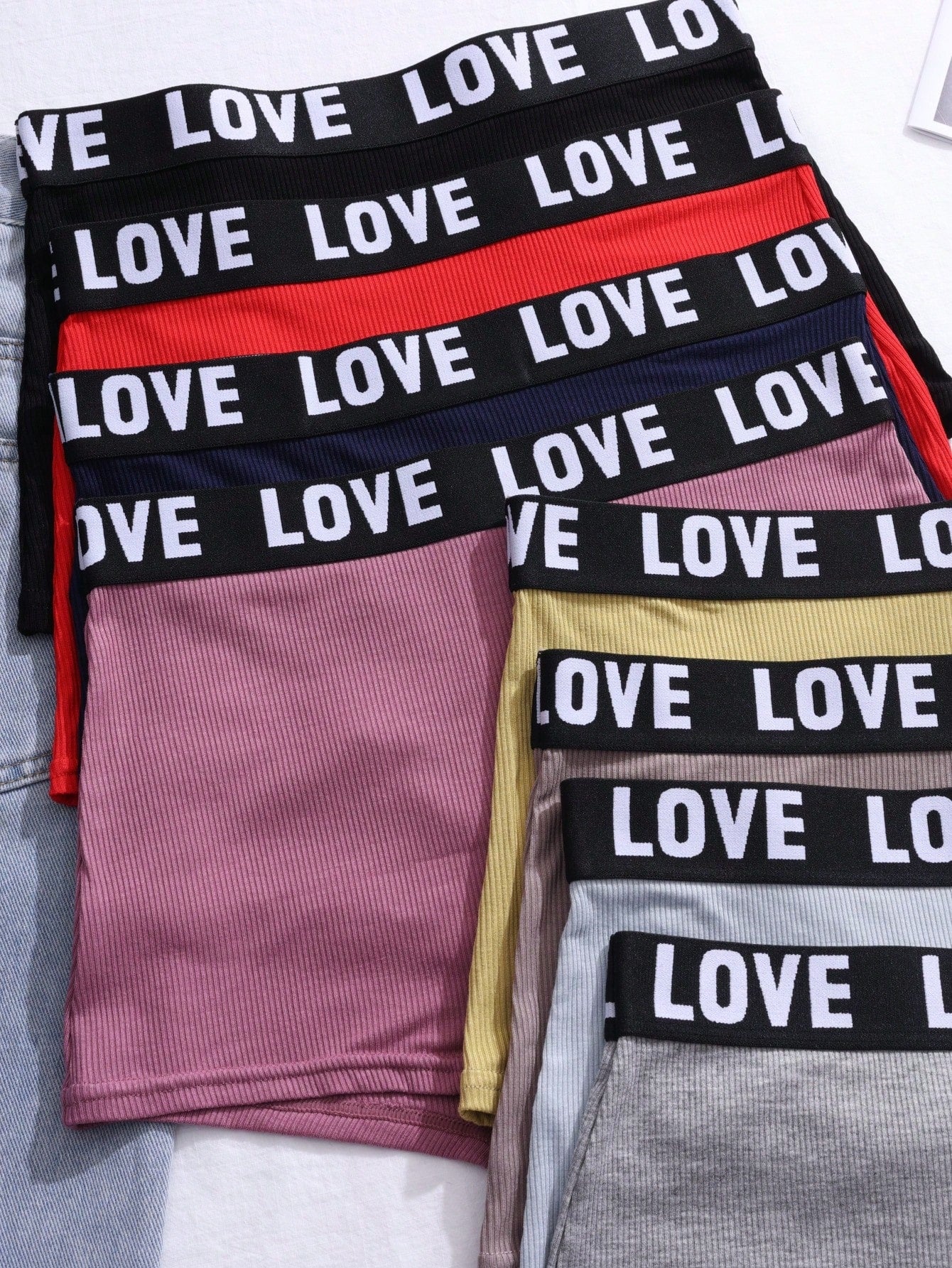 8pcs Women's Letter Printed Waistband Square Cut Underwear, Sports & Casual Shorts Set