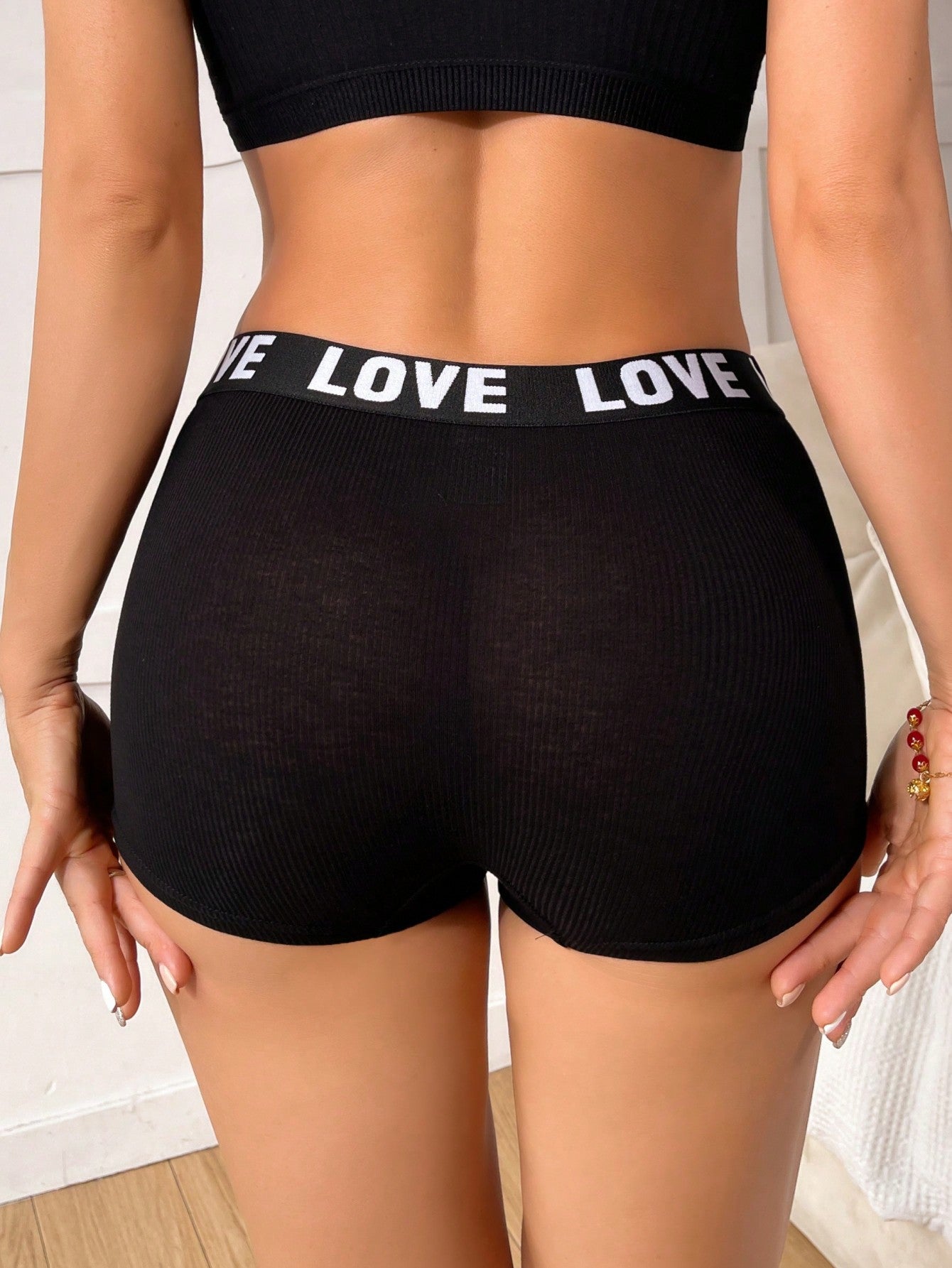 8pcs Women's Letter Printed Waistband Square Cut Underwear, Sports & Casual Shorts Set