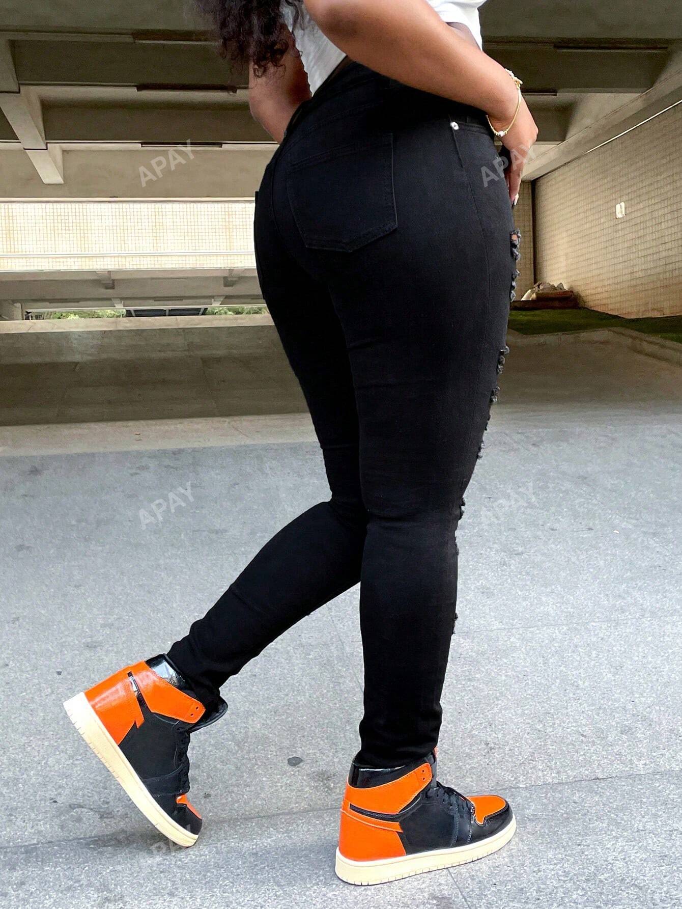 Women's Casual Cut-Out Slim Fit Stretch Skinny Pants With Pockets