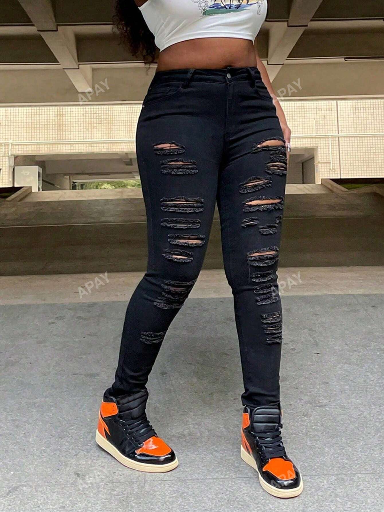 Women's Casual Cut-Out Slim Fit Stretch Skinny Pants With Pockets