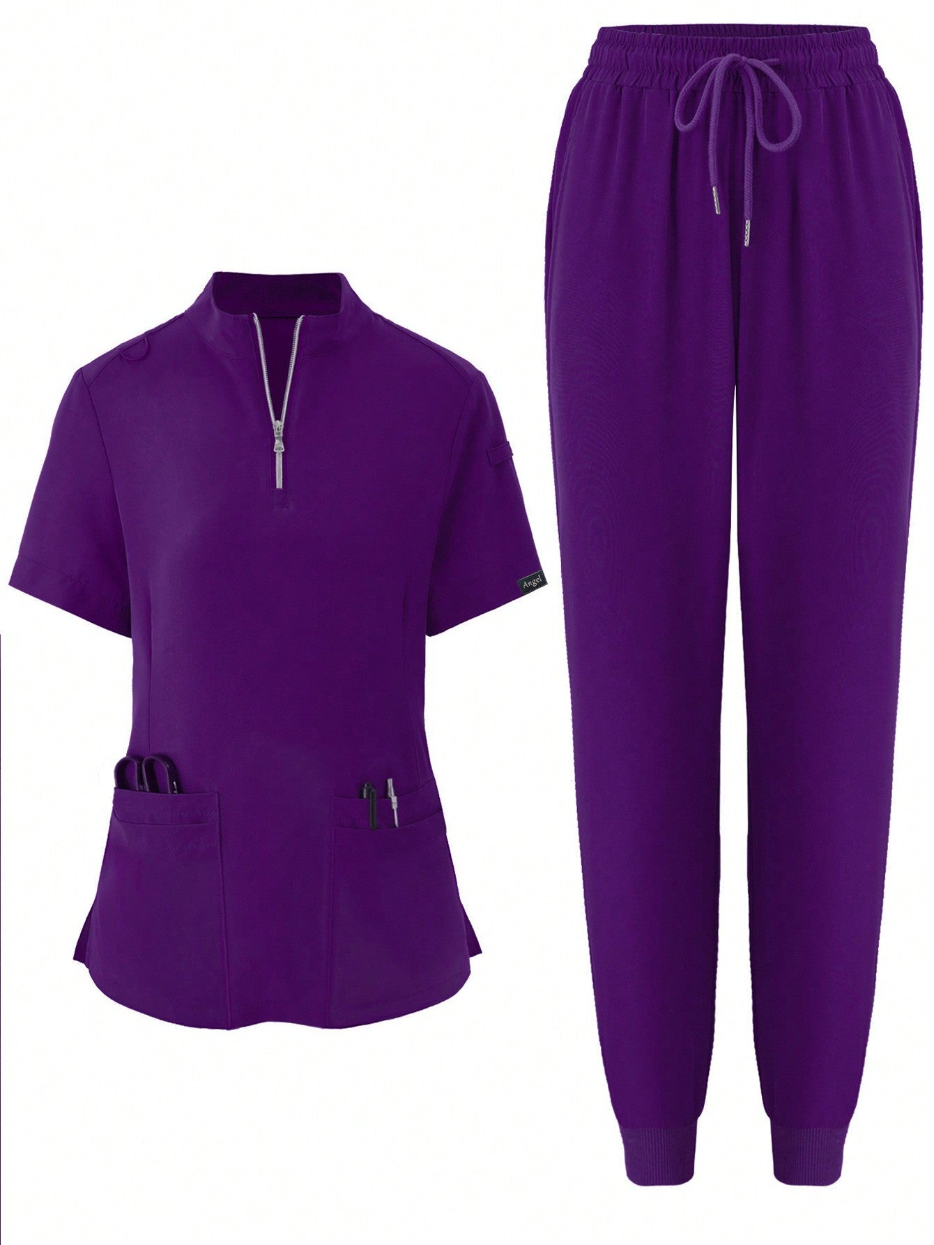 Women's Elastic Jogging Scrub  Uniform, Breathable Anti-Static Pocket Coat & Pants Set