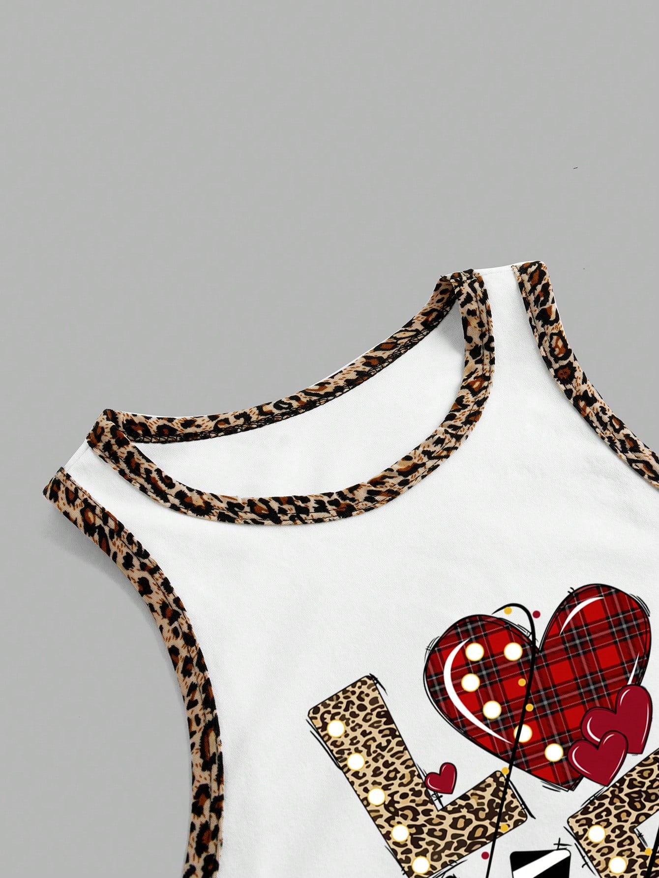 EZwear Pink Short Casual Leopard, Plaid, Striped Print Love Letter Pattern Round Neck Tank Top For Women, Summer