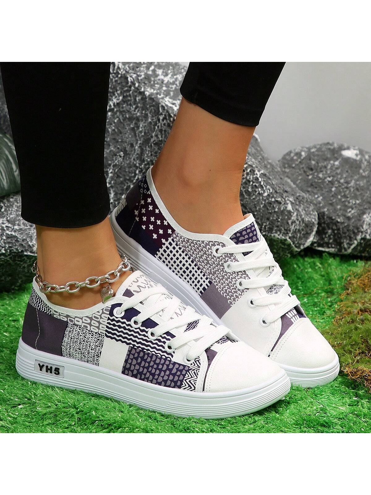 Fashionable Sports & Casual Breathable Lightweight Anti-Slip Flat Lace-Up Canvas Shoes, Spring/Autumn White Shoes For Women