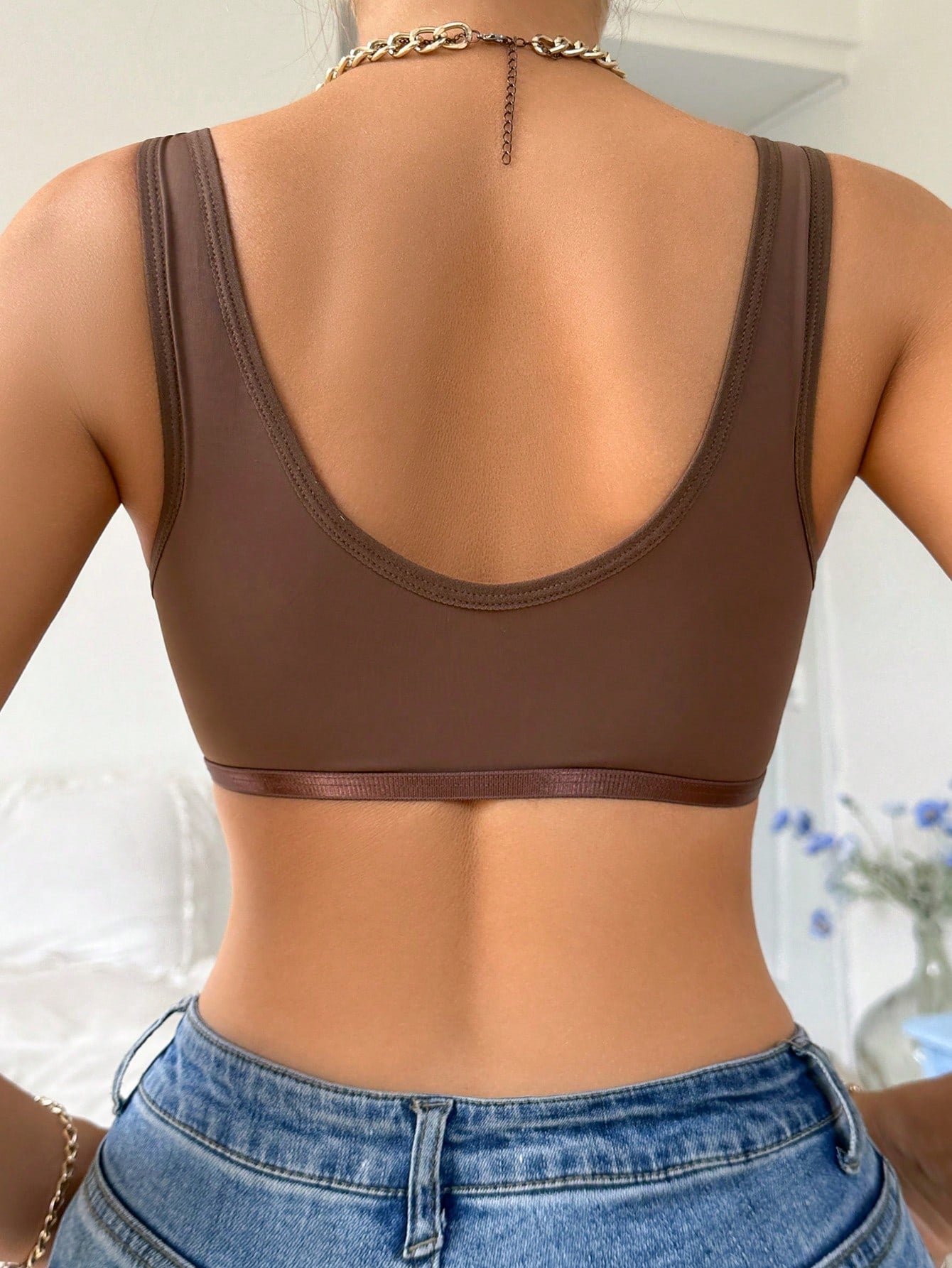 Women's Front Closure Bra, Wirefree And Non-Padded Brown Lingeriebrown Topsbrown Top