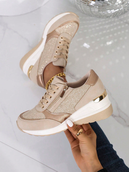 Fashion Comfortable Slip-On Wedge Anti-Slip Sneakers For Women, Lightweight Casual Side Zipper Design Simple Solid Color Breathable Mesh Sportswear Shoes For Summer, Shoes For Women