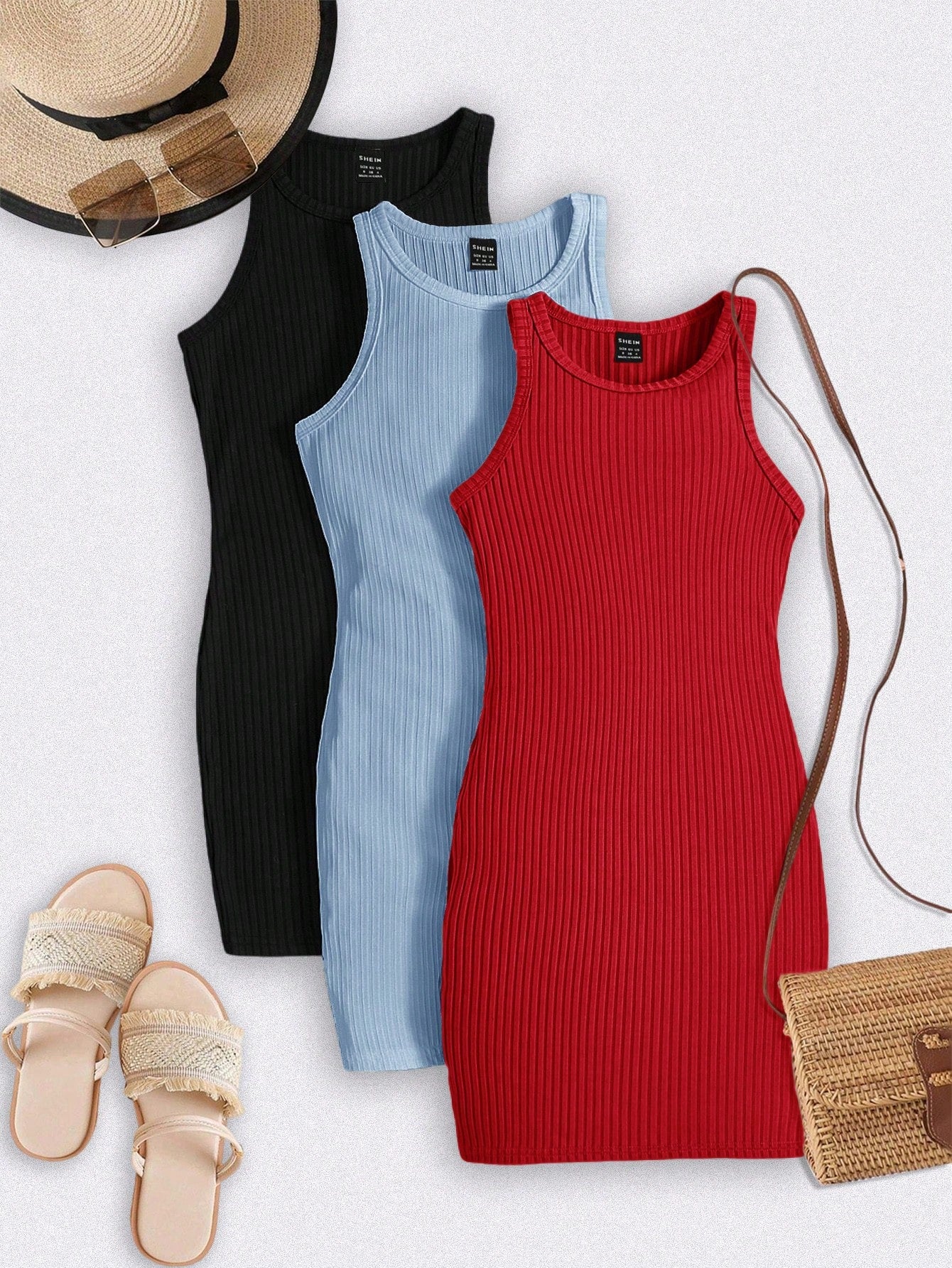 LUNE Sport Game  Day Tracksuit  Women's 3pcs Athleisure Sports Tracksuit Set - Ribbed Crew Neck Sleeveless Fitted Dress & Contrast Trim