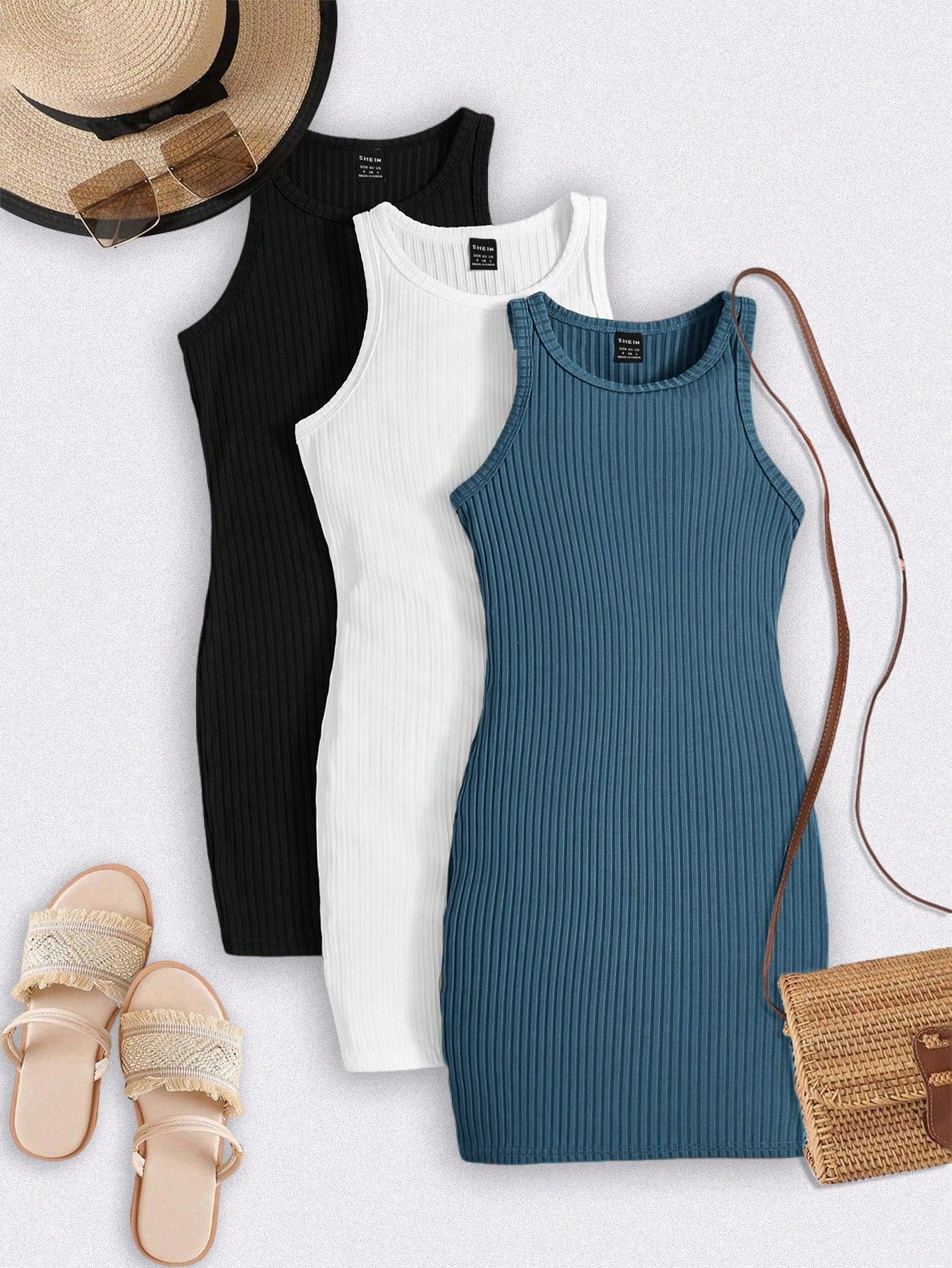 LUNE Sport Game  Day Tracksuit  Women's 3pcs Athleisure Sports Tracksuit Set - Ribbed Crew Neck Sleeveless Fitted Dress & Contrast Trim