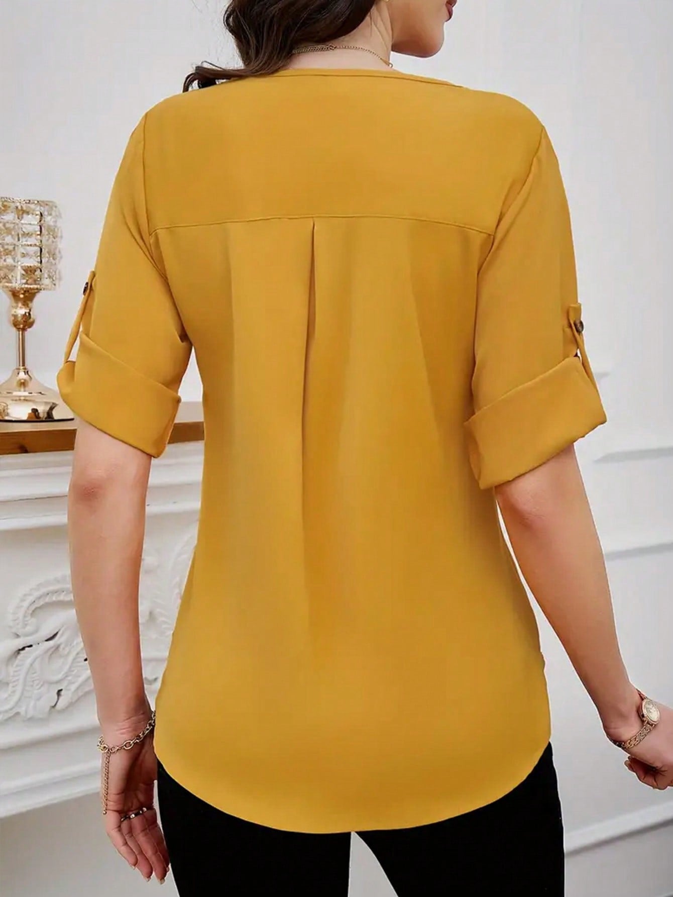 Clasi Women Solid Roll Up Sleeve Blouse