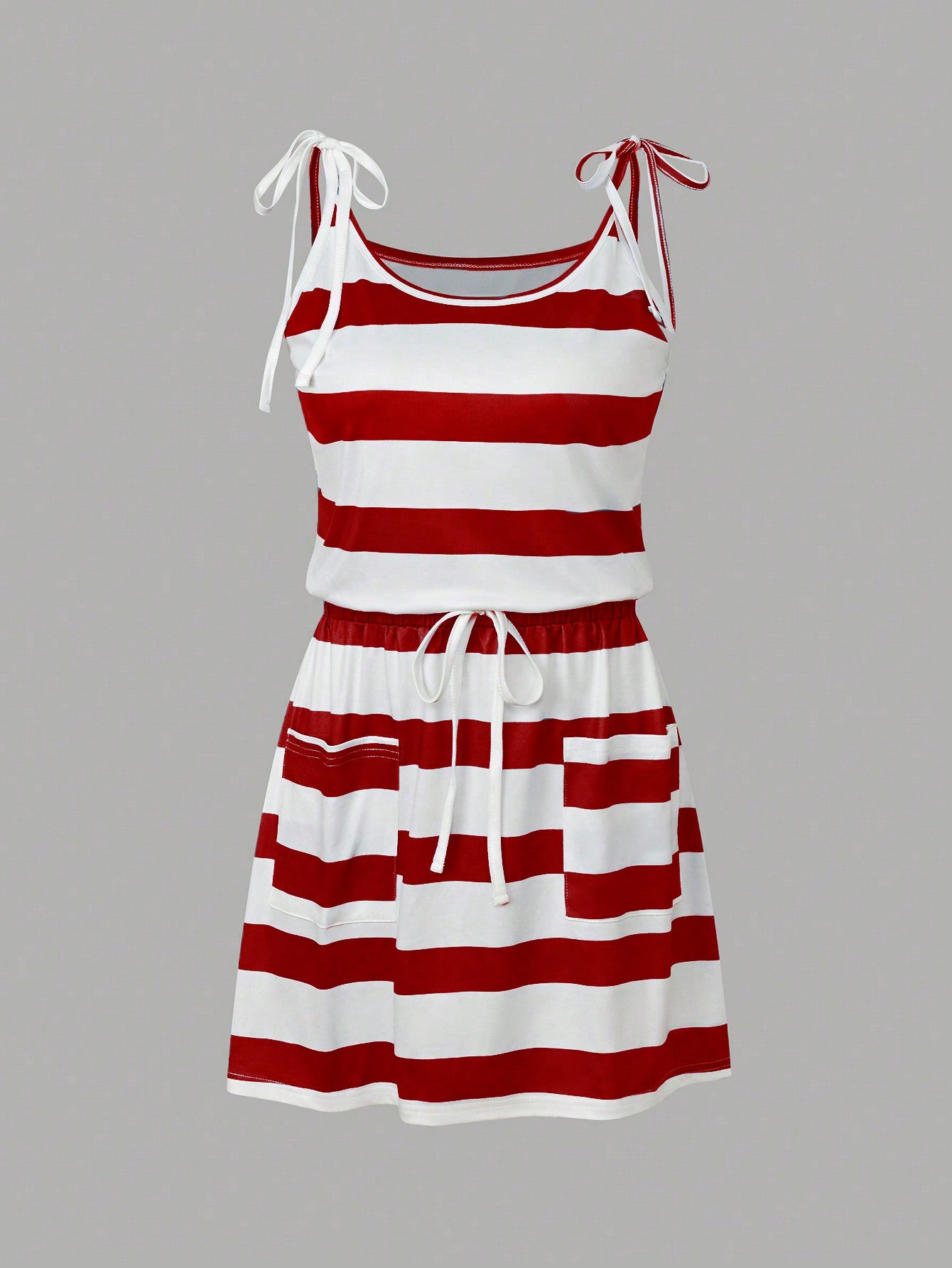 EMERY ROSE Women's Summer Striped Sleeveless Casual Dress With Waist Tie And Double Pockets