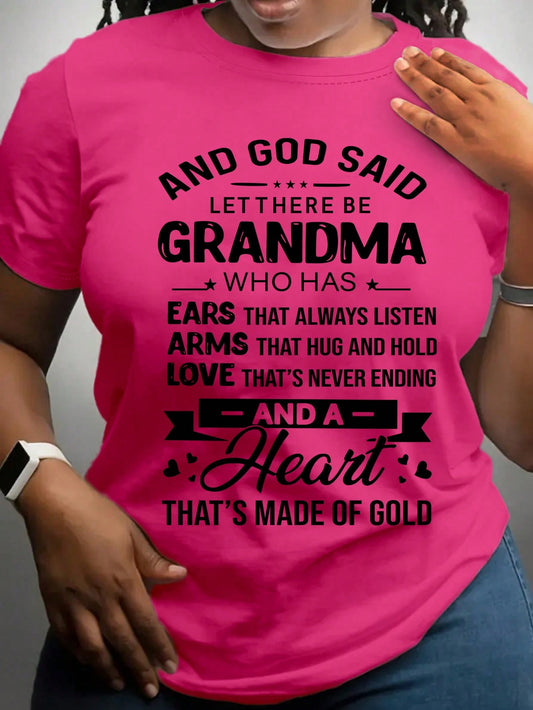 INAWLY Women's Summer Casual Round Neck Short Sleeve T-Shirt With Slogan Print AND GOD SAID LET THERE BE GRANDMA WHO HAS EARS THAT ALWAYS LISTEN ARMS THAT HUG AND HOLD LOVE THAT'S NEVER ENDING AND A Heart THAT'S MADE OF GOLD Graphic Tees Women Tops