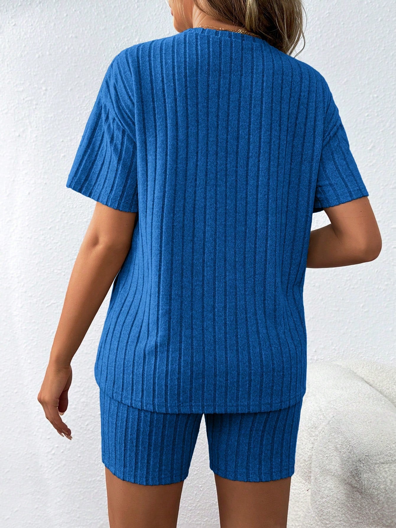 Women's Casual Loose Round Neck T-Shirt With Adjustable Elastic Waist Shorts, Maternity 2pcs Set