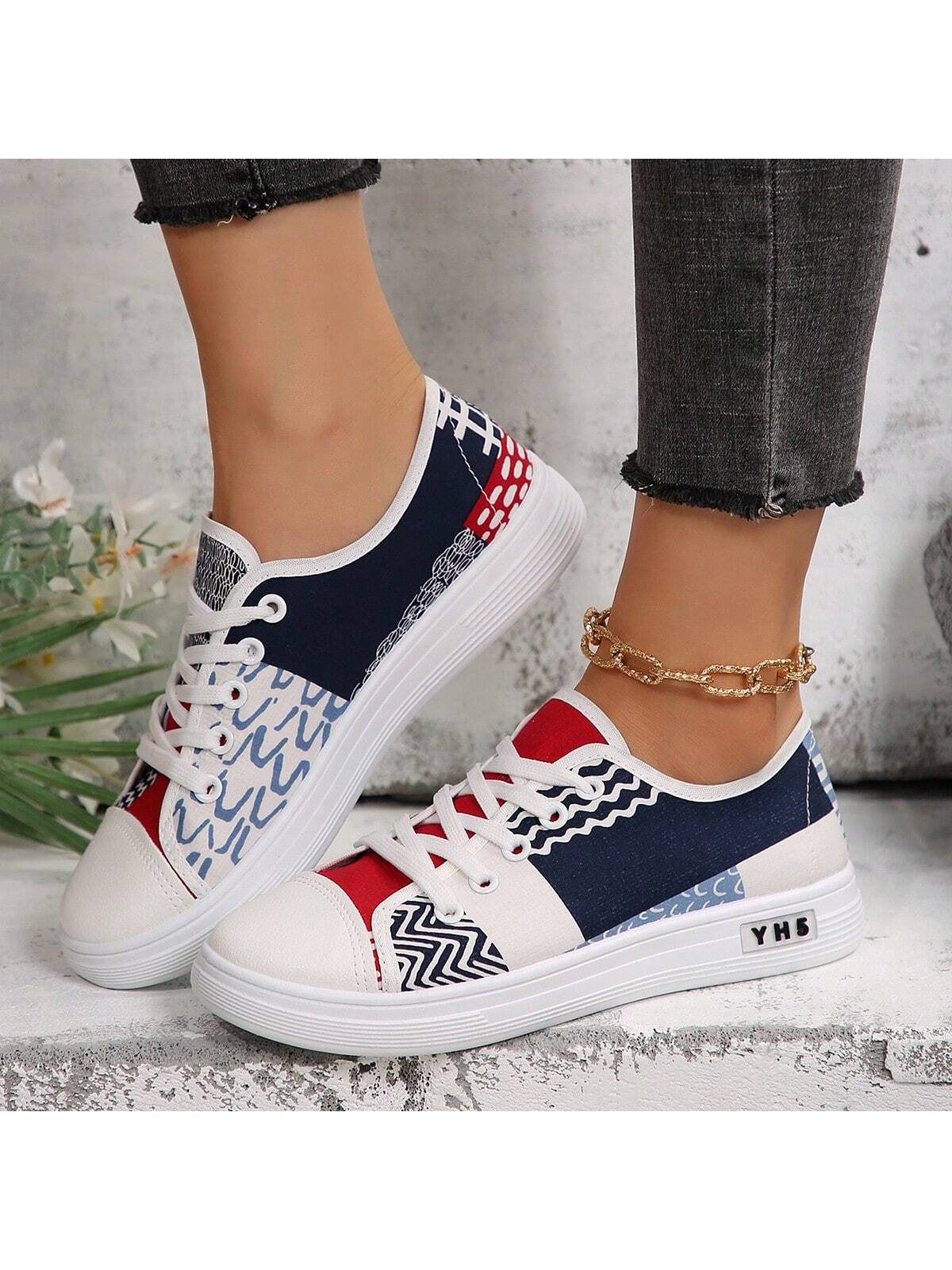 Fashionable Sports & Casual Breathable Lightweight Anti-Slip Flat Lace-Up Canvas Shoes, Spring/Autumn White Shoes For Women