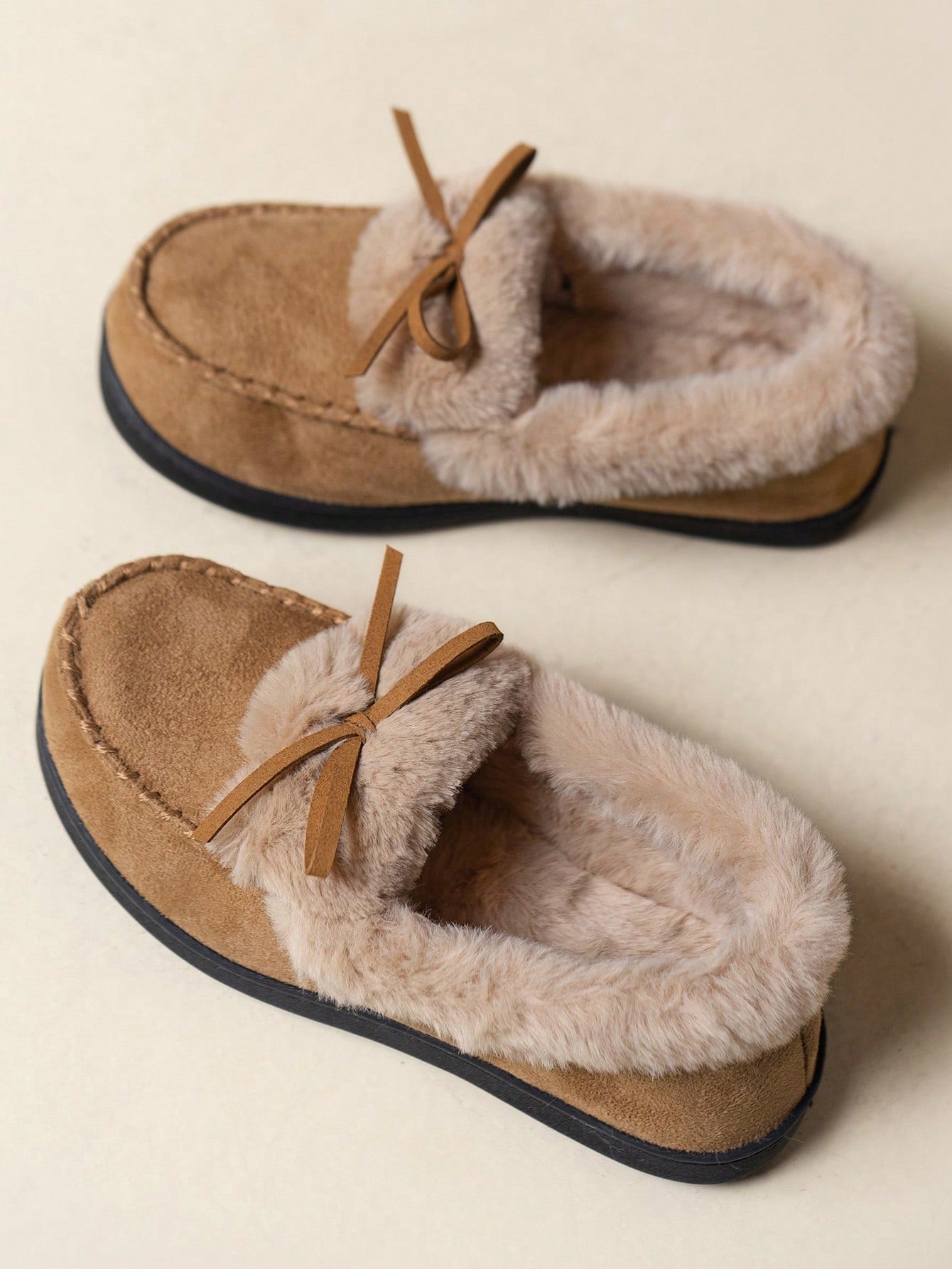 High-Density Memory Foam Slippers With Long Plush Interior, Winter Indoor Slippers, Bow Slippers, Non-Slip Slippers, Women's Slippers, Holiday Gift