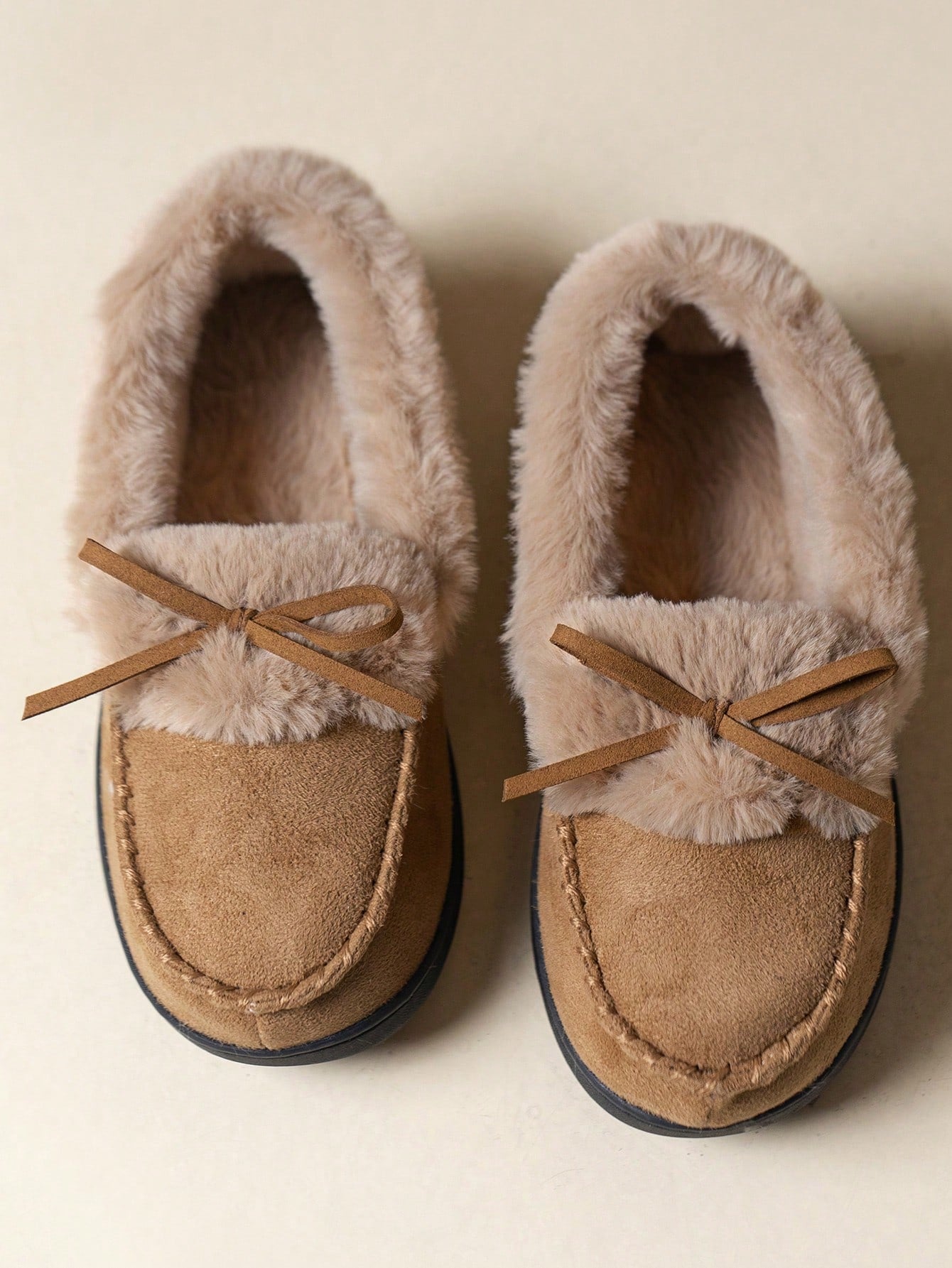 High-Density Memory Foam Slippers With Long Plush Interior, Winter Indoor Slippers, Bow Slippers, Non-Slip Slippers, Women's Slippers, Holiday Gift